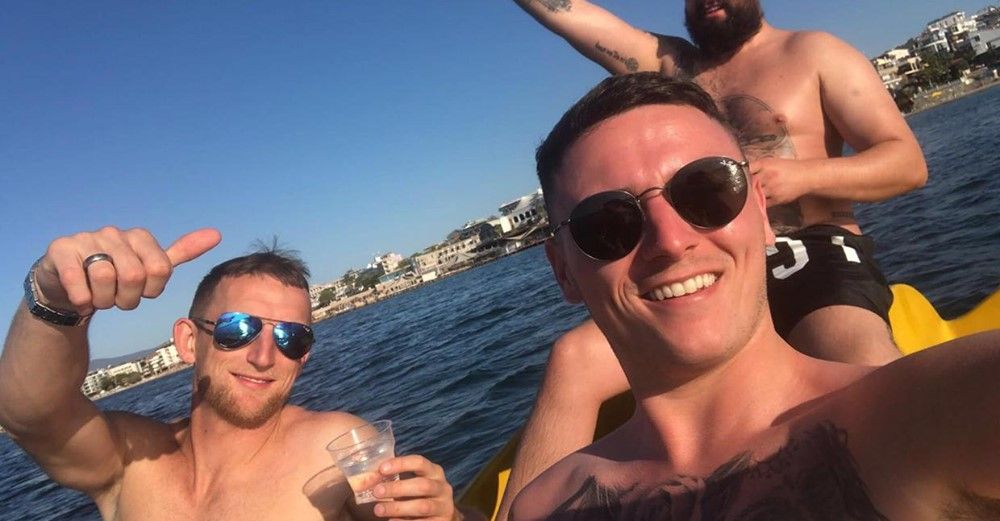 TRAGEDY:  Declan Carson (left), Aaron Callaghan (right) and Richard Molloy (rear) in Turkey on Friday 