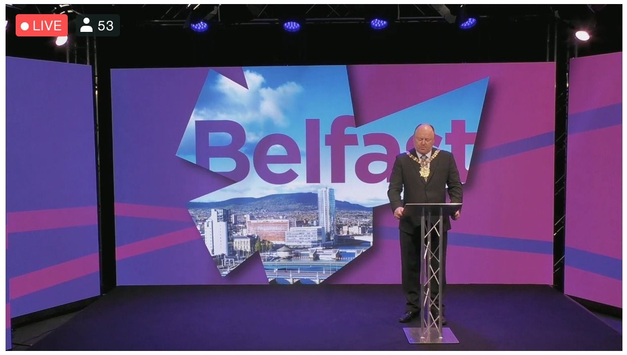 BRIDGE-BUILDING: Lord Mayor Frank McCoubrey addressing the seventh annual Belfast International Homecoming