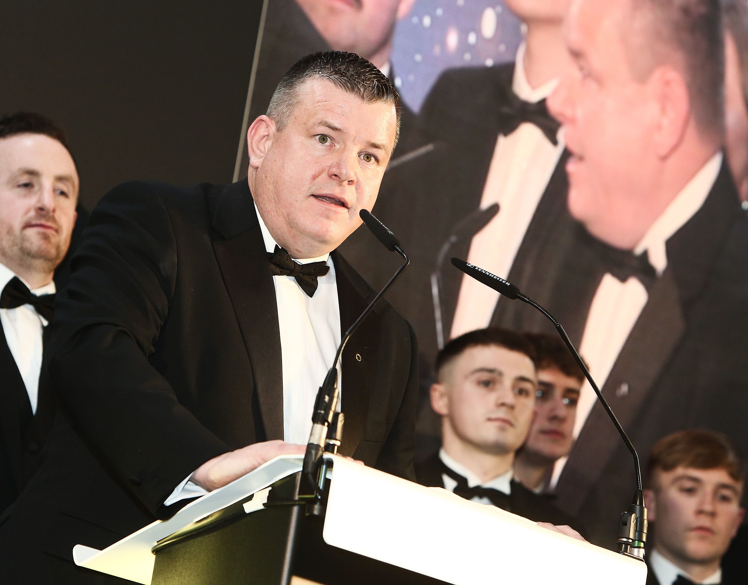 LIFE-AND-DEATH BATTLE WITH COVID: Niall Murphy addressing the Aisling Awards in November 2019