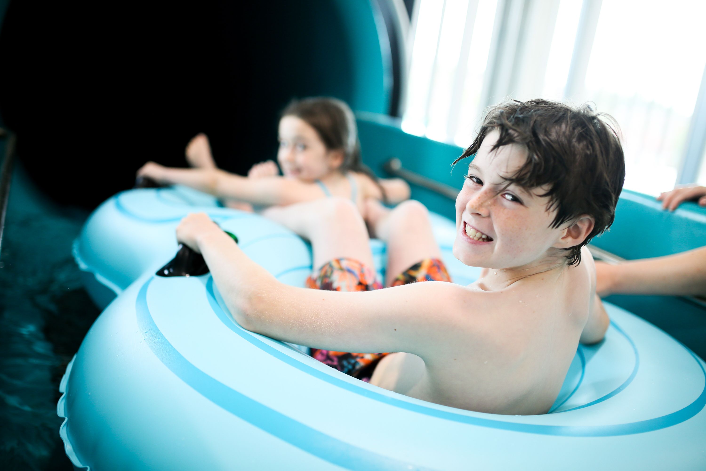 SPLASH: Joseph and Katie Rose Hughes enjoy the water slides at Andersonstown Leisure Centre.