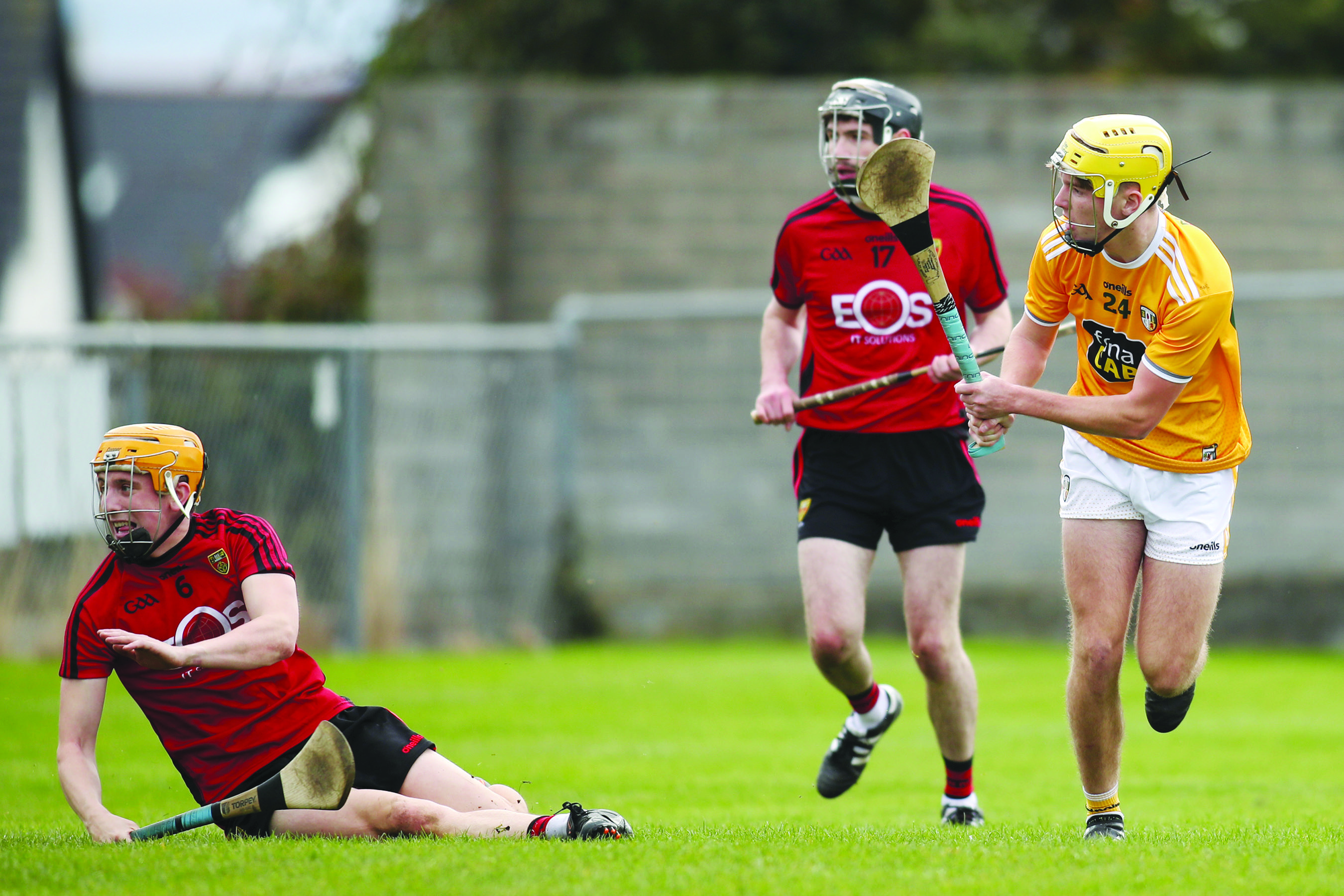 Daire Murphy finds the net for Antrim during Saturday’s game in Ballycran