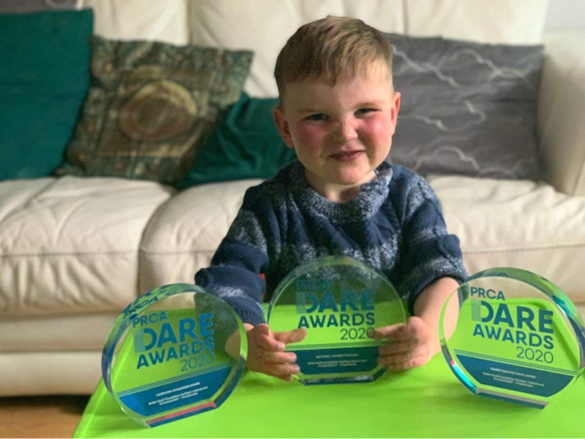 COMHGHAIRDEAS: Dáithí with his three awards 