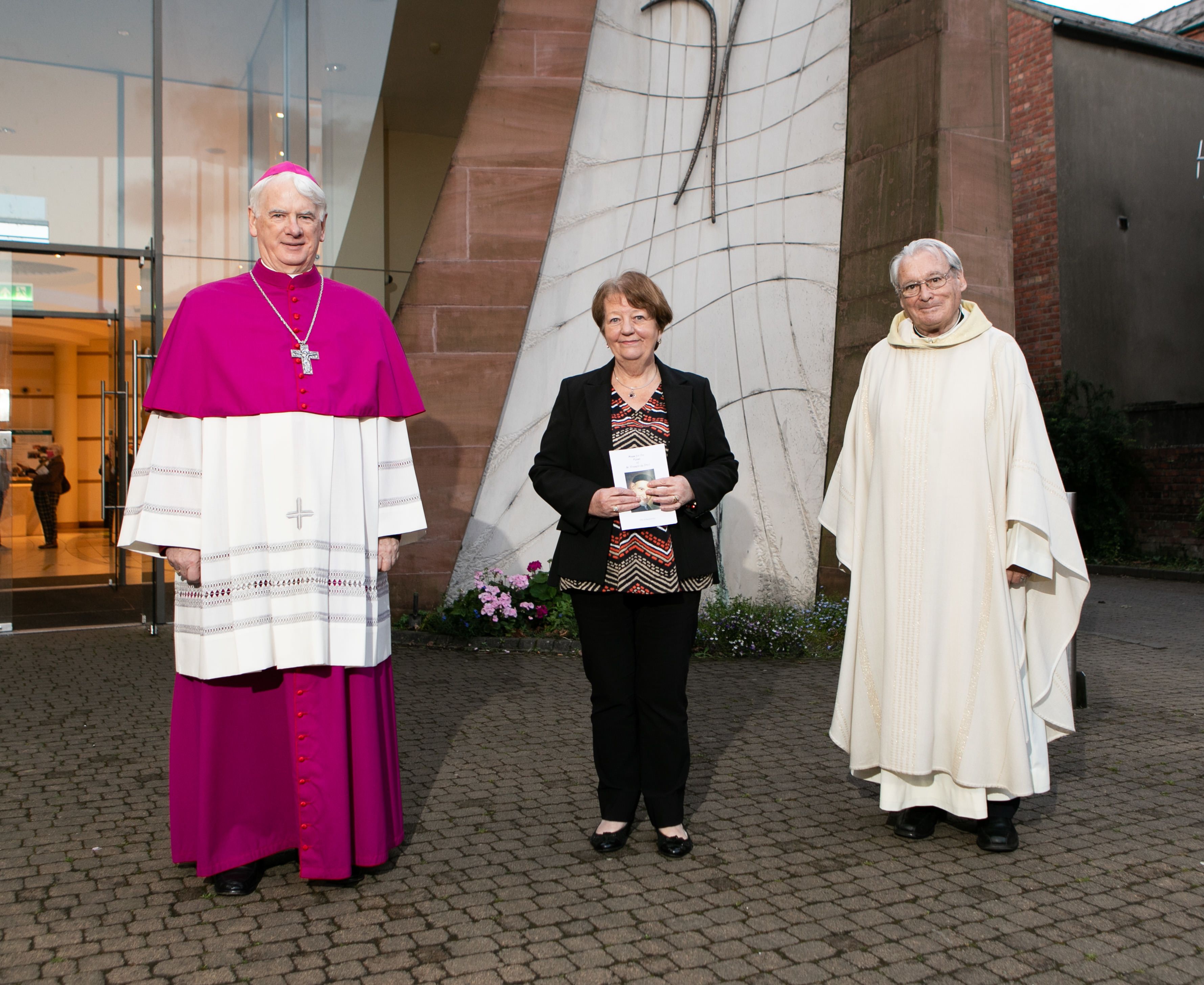 ALTERNATIVE WORSHIP: St Vincent de Paul VP Northern Regional President Mary Waide with the Most Reverend Noel Treanor, Bishop of Down and Connor, and Fr Perry at a mass celebrating St Vincent de Paul in Holy Family