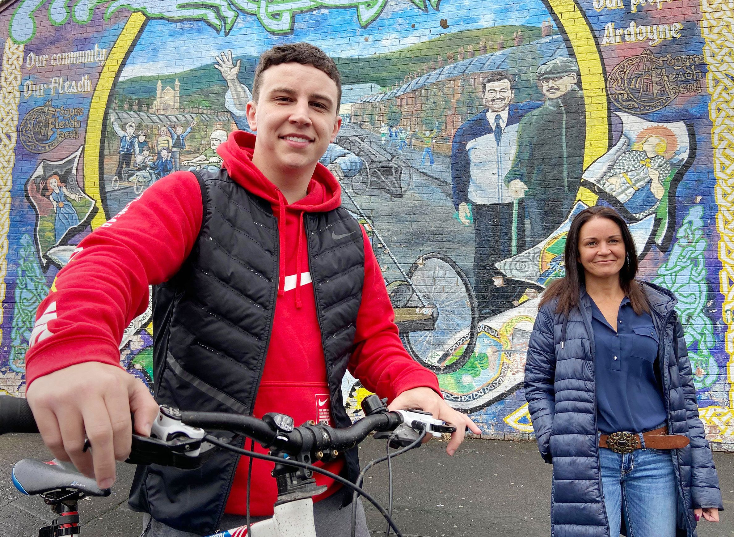 HELPING HAND: Barry Flood with Nichola Bradley, Co-ordinator of the Community Food Bank in Ardoyne