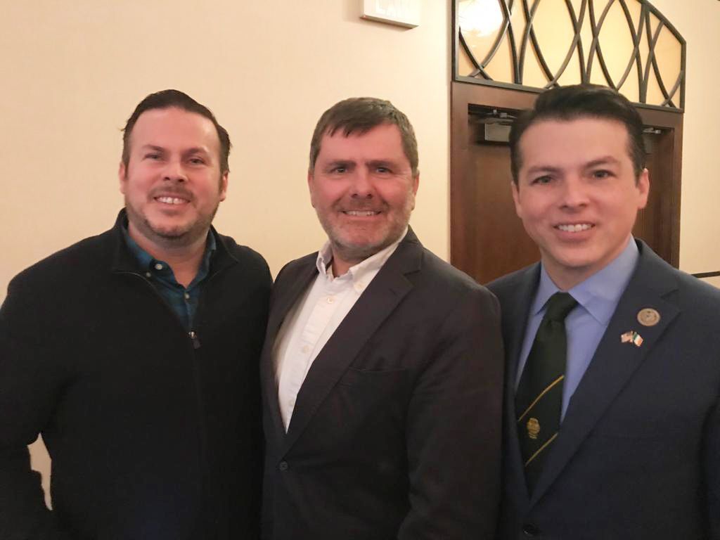 IRISH INFLUENCE: Mark Thompson with Congressman Brendan Boyle, right, and his brother Kevin, left