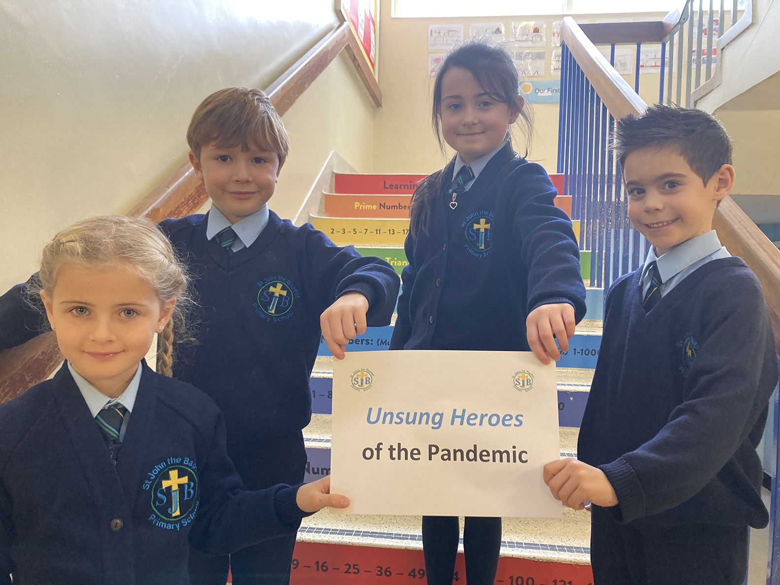 St John the Baptist pupils celebrate being nominated in the 2020 Aisling Awards in the ‘Unsung Heroes of the Pandemic’ category