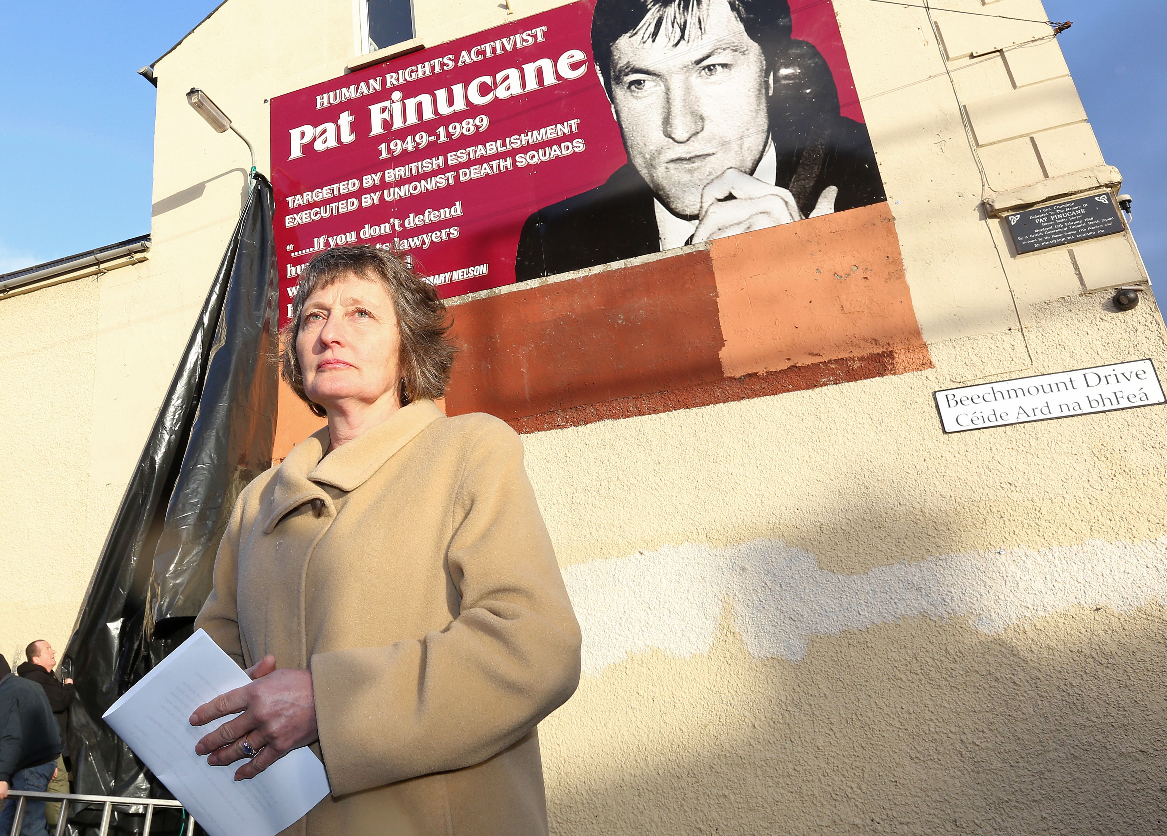 TRUTH SEARCH: Geraldine Finucane, widow of murdered human rights lawyer Pat, at an unveiling of a campaign mural in January 2008.