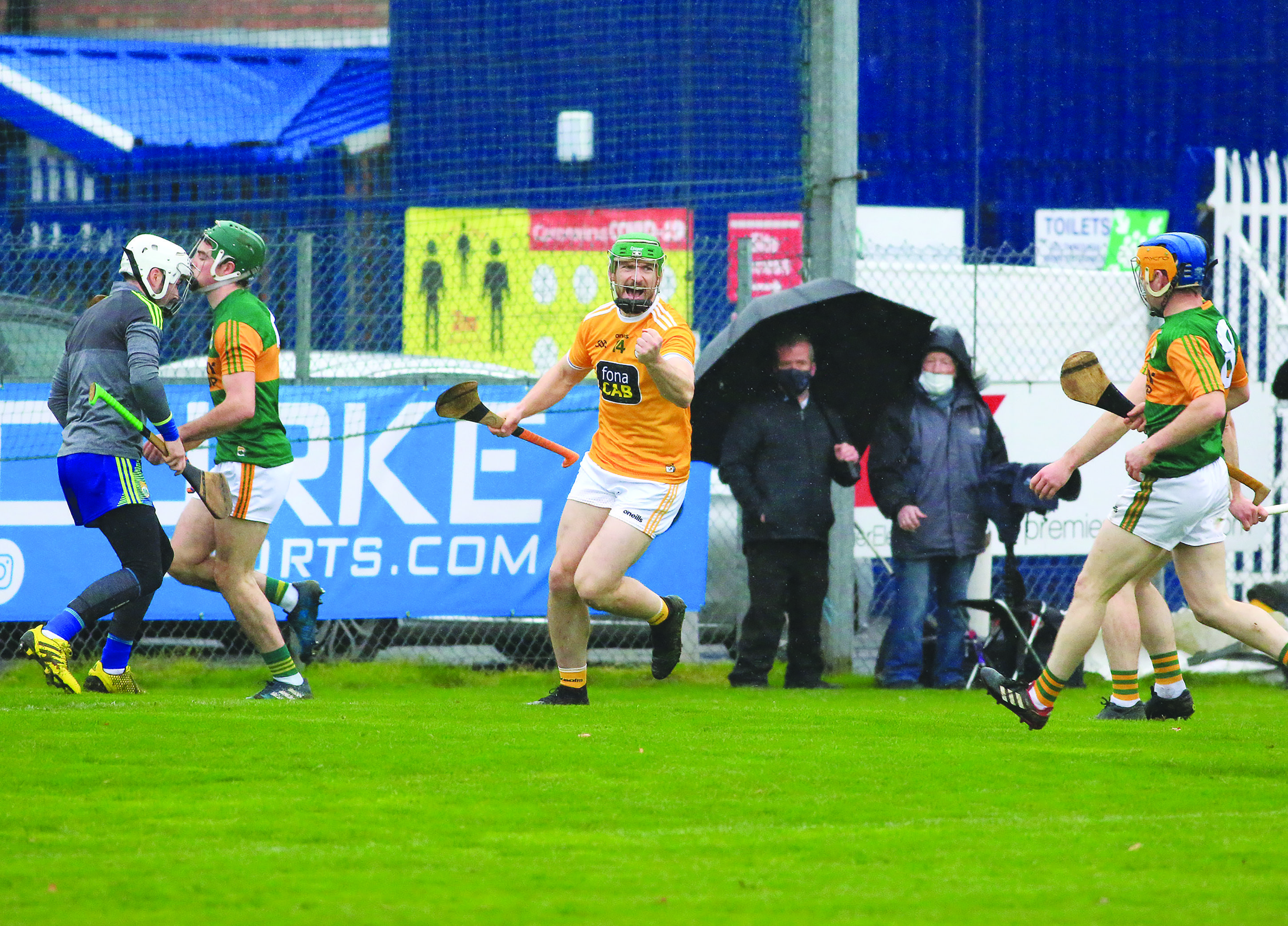 Conor McCann celebrates after finding the net against Kerry last month, which was the sixth consecutive game the Creggan man had struck for goal