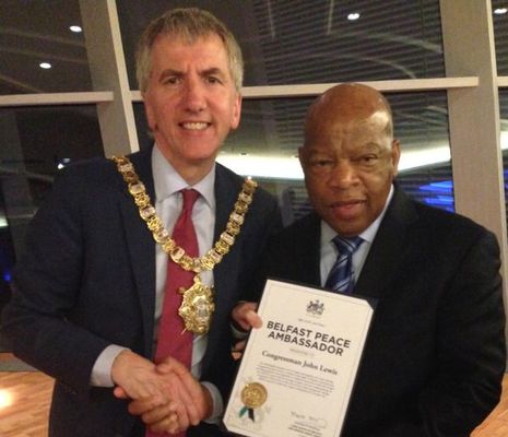CIVIL RIGHTS ICON: Congressman John Lewis receives a Belfast Peace Ambassador certificate in Aprili 2014 from then Lord Mayor Máirtín Ó Muilleoir
