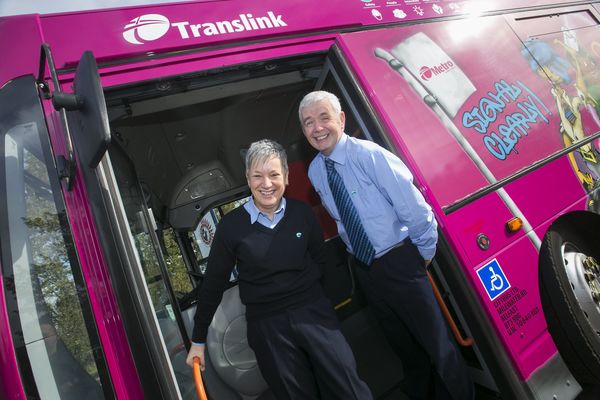 ALL ABOARD: Susan O’Neill and Kevin Wallace have been educating children about the dangers of anti-social behaviour on public transport