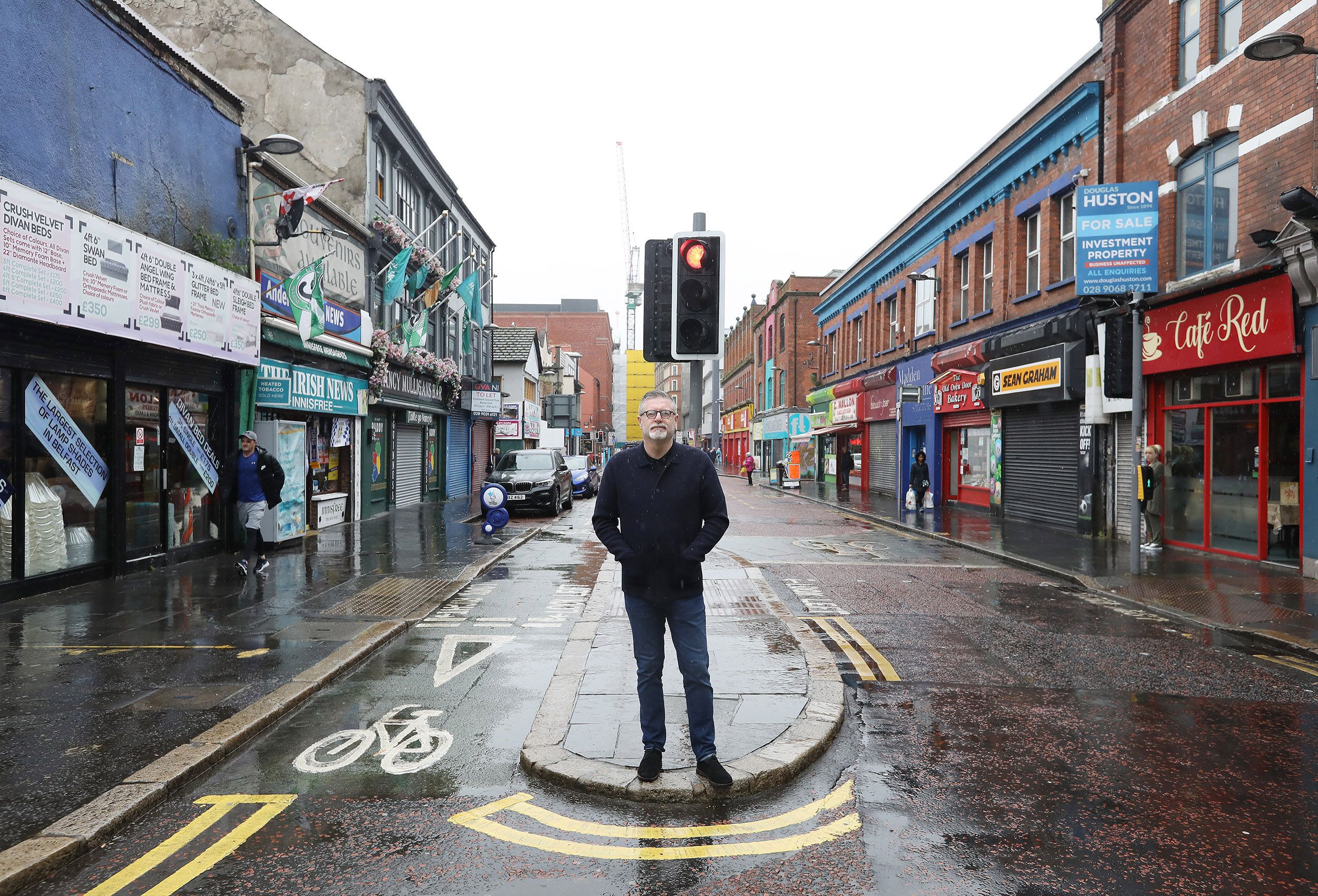 WHAT’S IN A NAME?: Jim McVeigh in Castle Street which he hopes will soon be renamed Connolly Street  