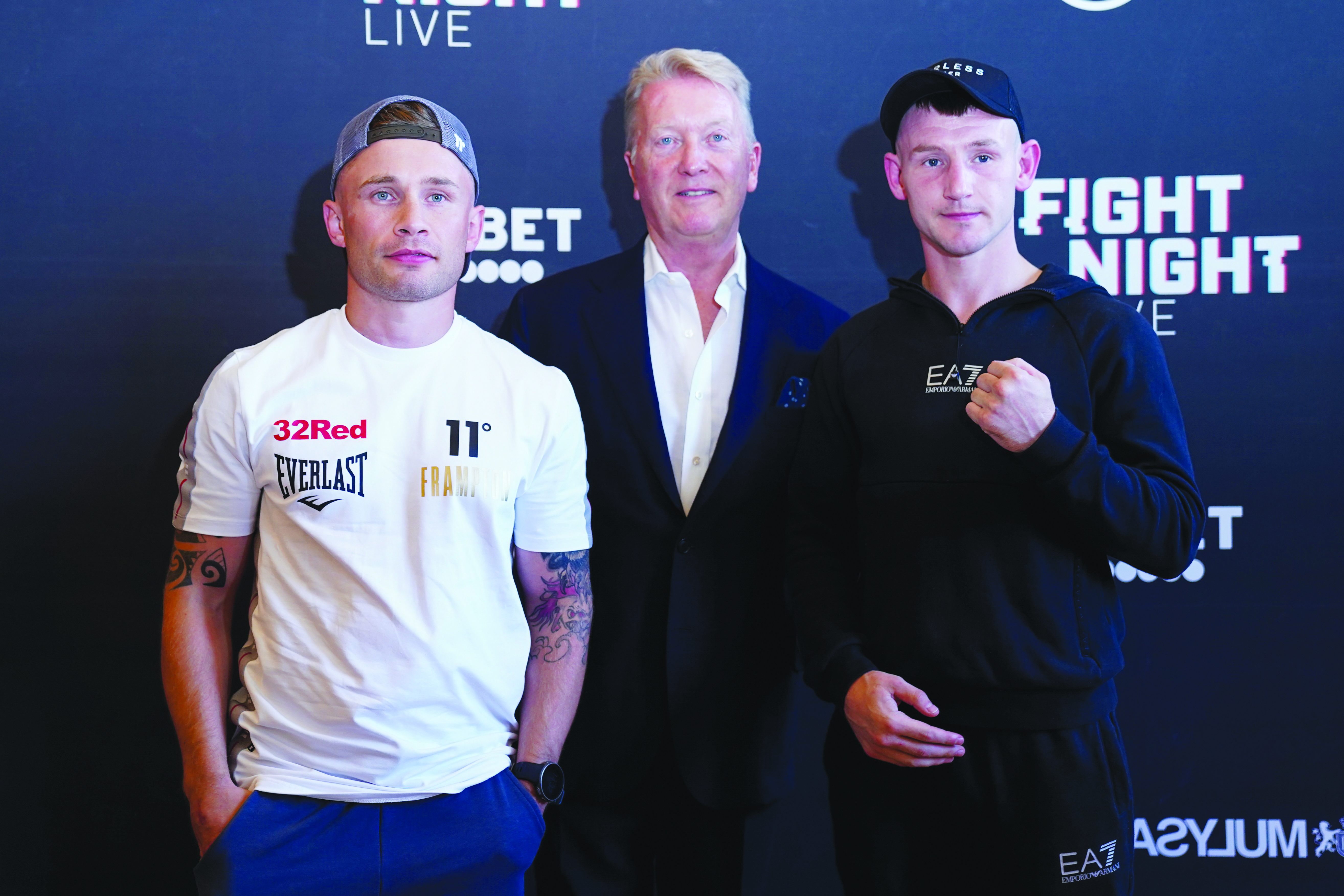 Carl Frampton and Darren Traynor with promoter Frank Warren on Monday