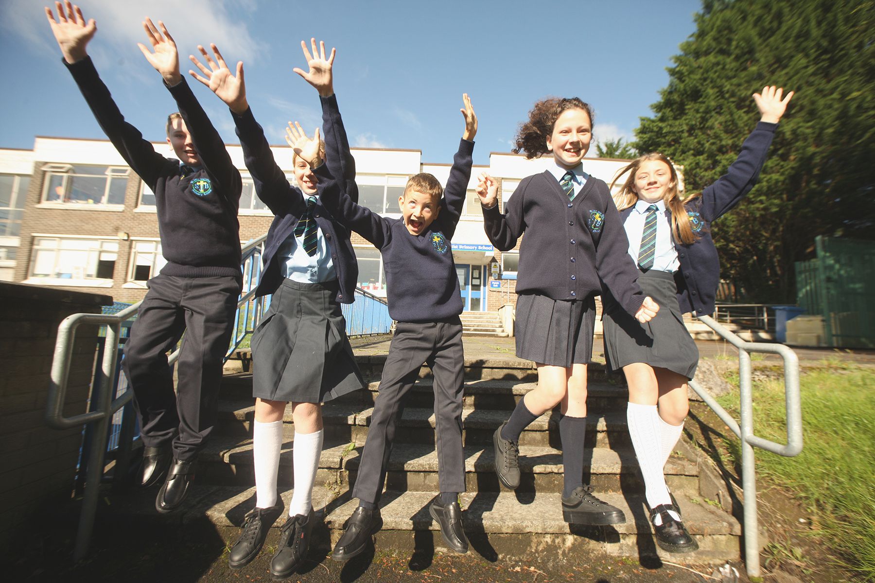 JUMPING FOR JOY: St John the Baptist P7s are back to school a week early