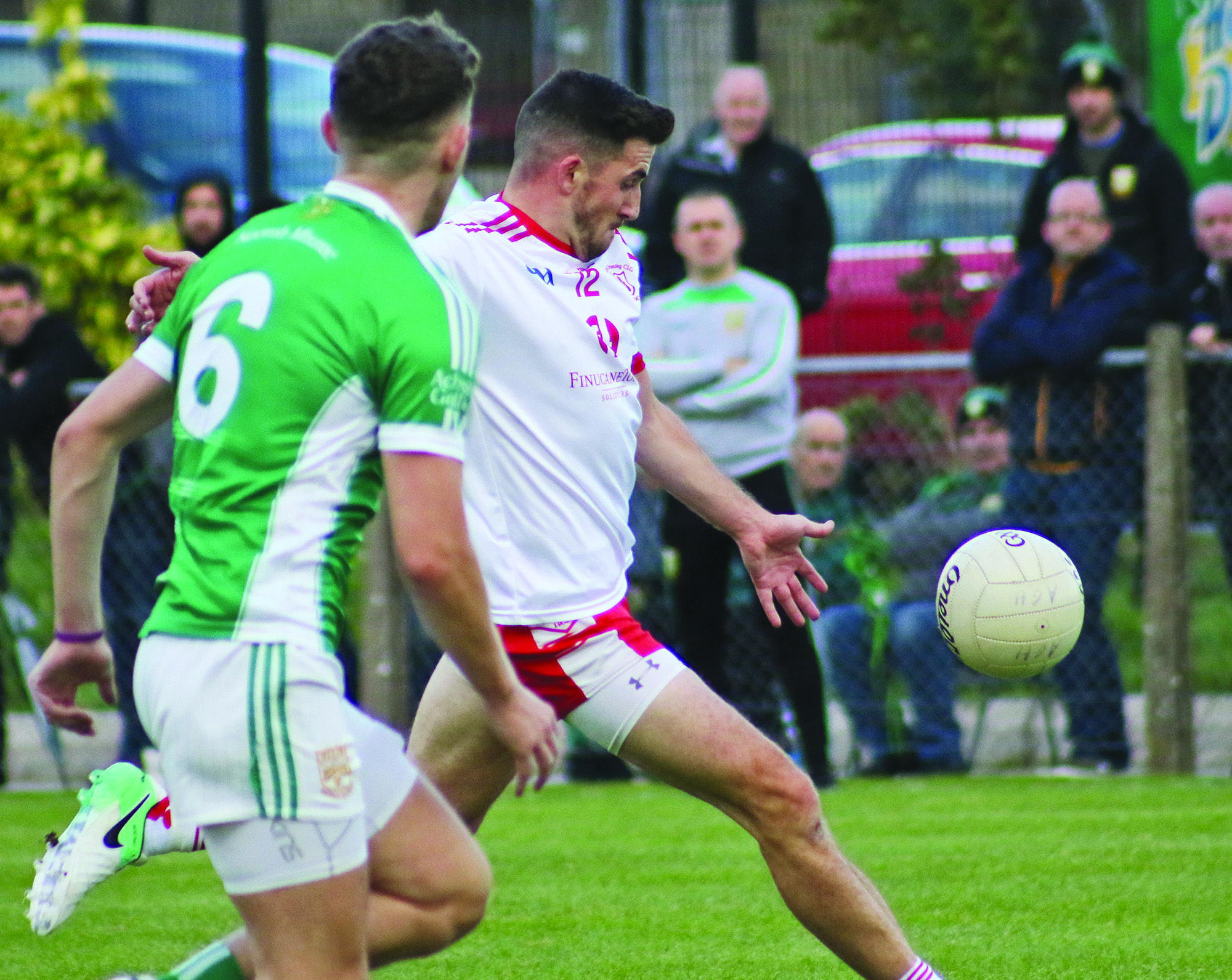 Lámh Dhearg\'s Ryan Murray, pictured in action against Aghagallon in 2018, and his sibling Conor will try to defeat a St Mary\'s side managed by his older brother Kevin this Sunday at Corrigan Park