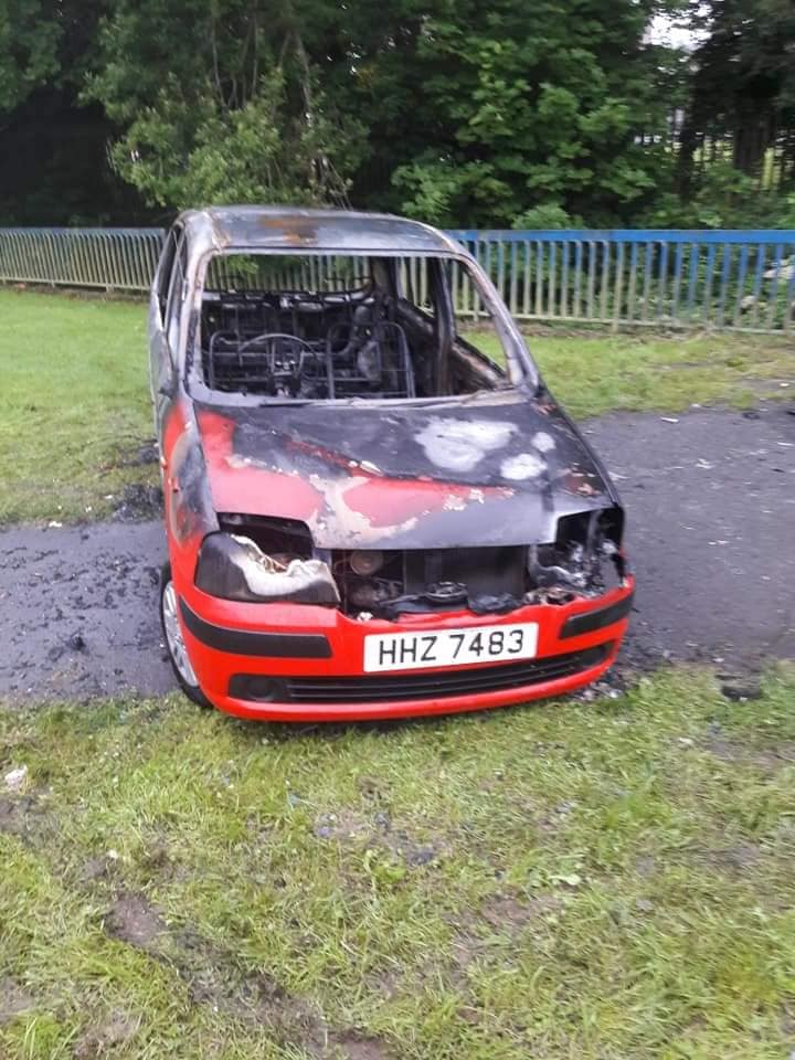 BURNT OUT: The stolen car that was left abandoned