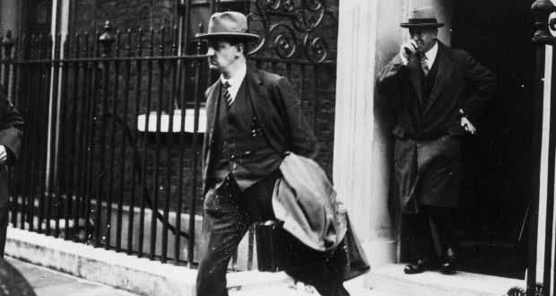 HISTORY: Michael Collins leaving 10 Downing Street during negotiations between representatives of Sinn Fein and the British government which resulted in the Anglo-Irish Treaty of December 1921
