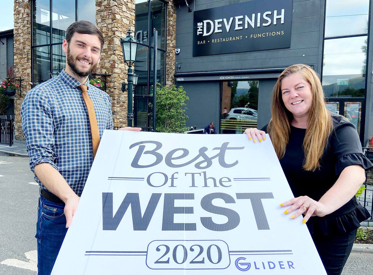 GOOD TO BE BACK: Fra McGuinness of the Devenish with the Andersonstown News’ Christina Sloan launching the Best of the West 2020