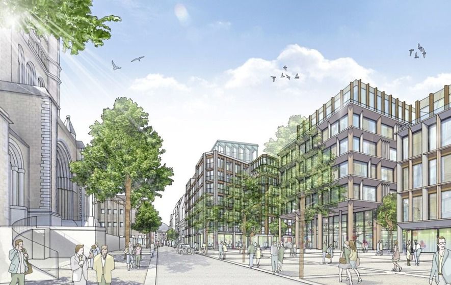 Íomhá ealaíontóra de phleananna Castlebrooke Investments do Cearnóg na Scríbhneoirí i gCeathrú na hArdeaglaise