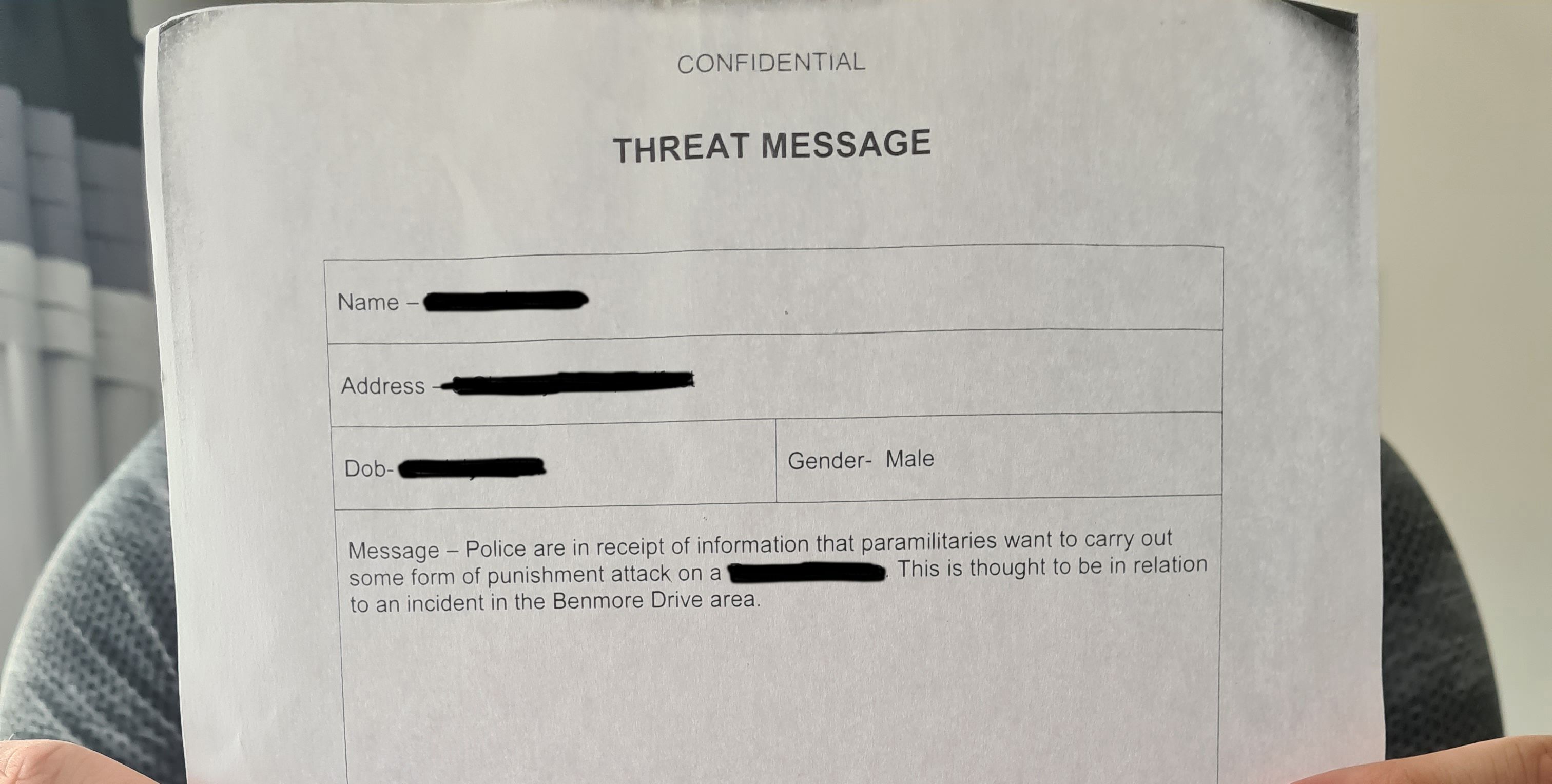 WARNING: Police delivered this message to the family of the 16-year-old following the incident in Finaghy