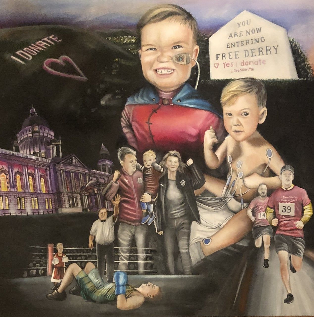 WEE FIGHTER: David Bell’s painting of wee Dáithí which is being exhibited in the Cultúrlann;