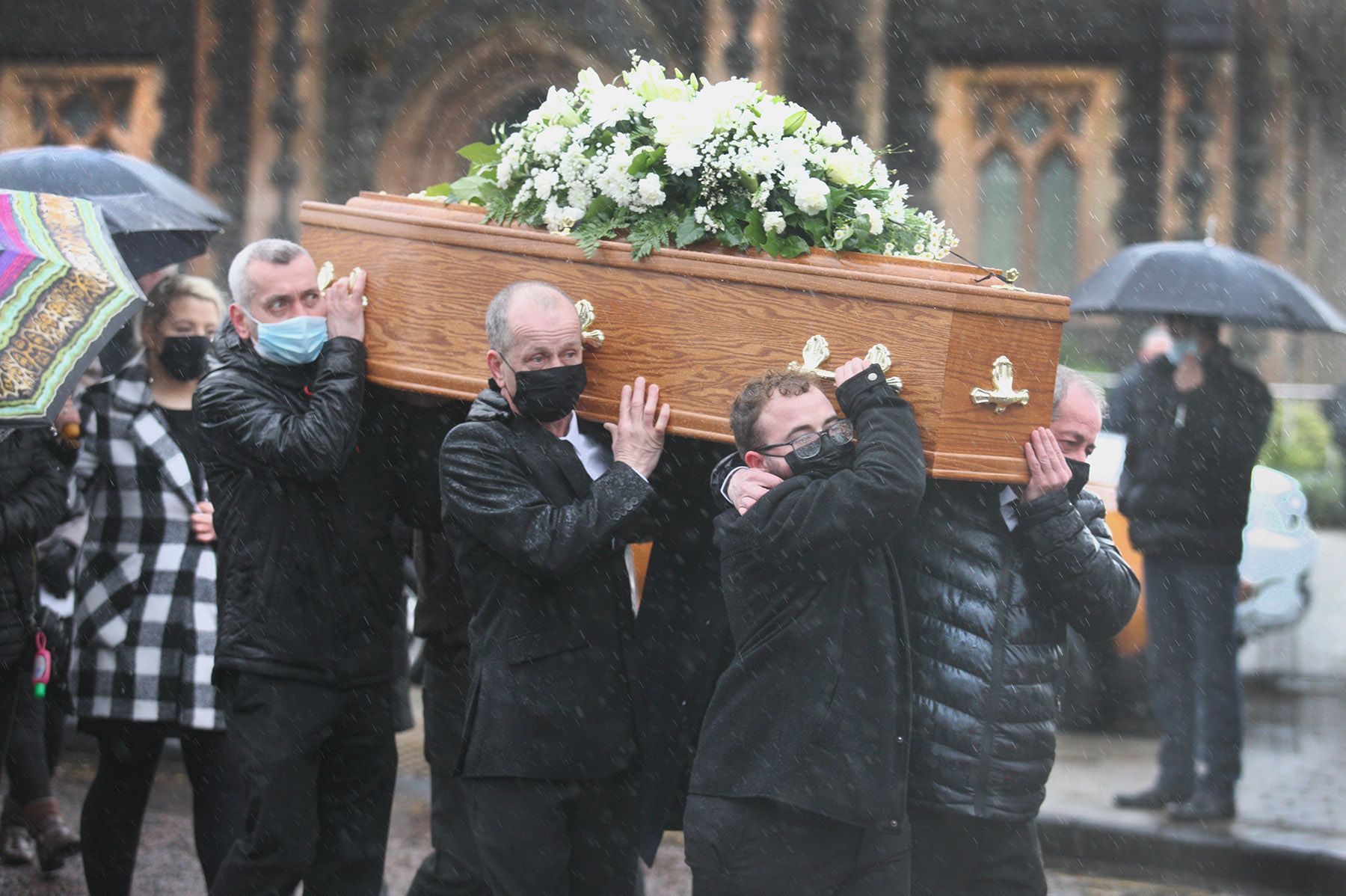 FINAL JOURNEY: The funeral of Lucy McIlhatton was held at St Teresa\'s Church on the Glen Road this morning