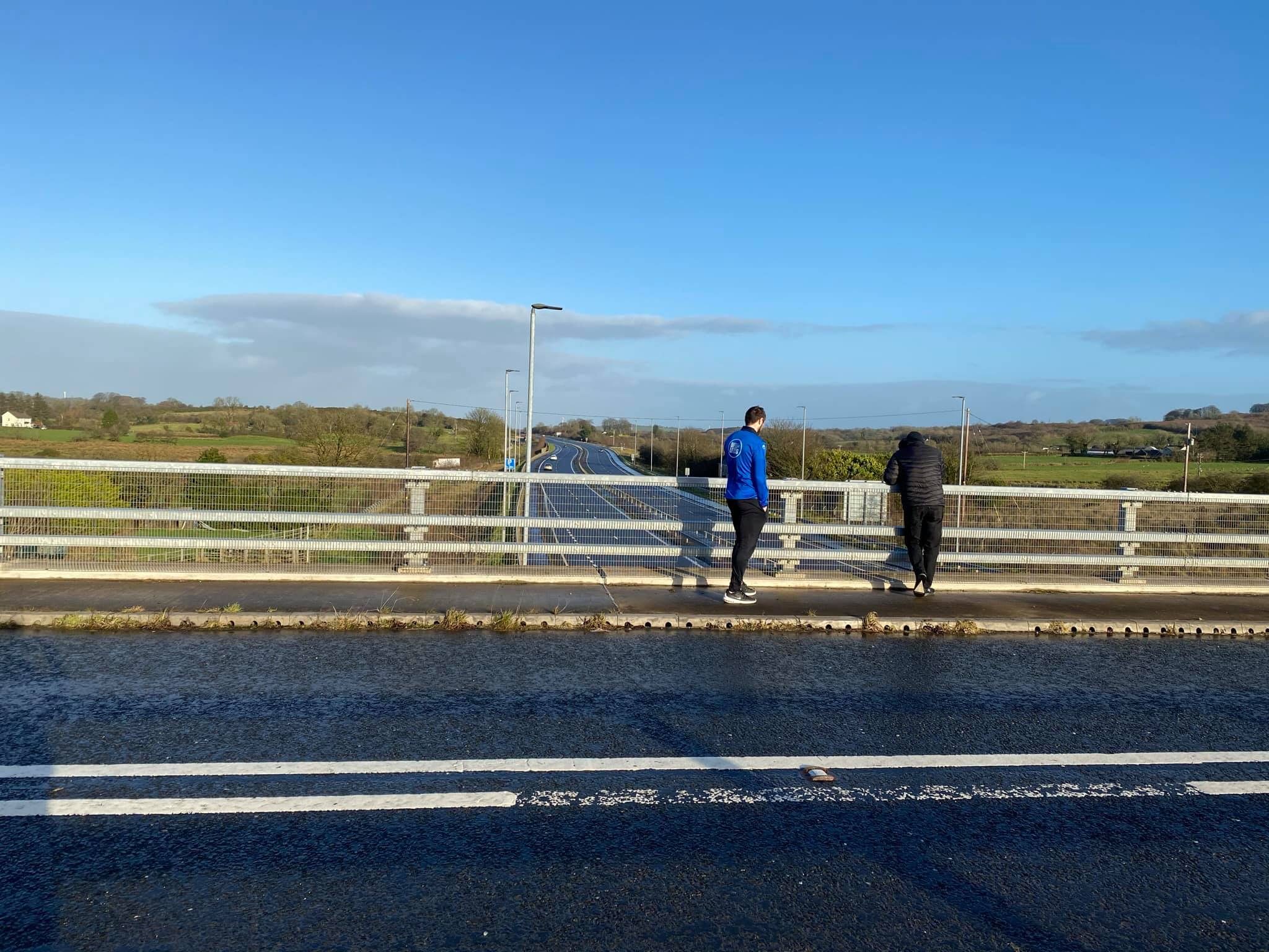 EMOTIONAL: Fra McCaffrey at the scene of the senseless attack with his son Dan.