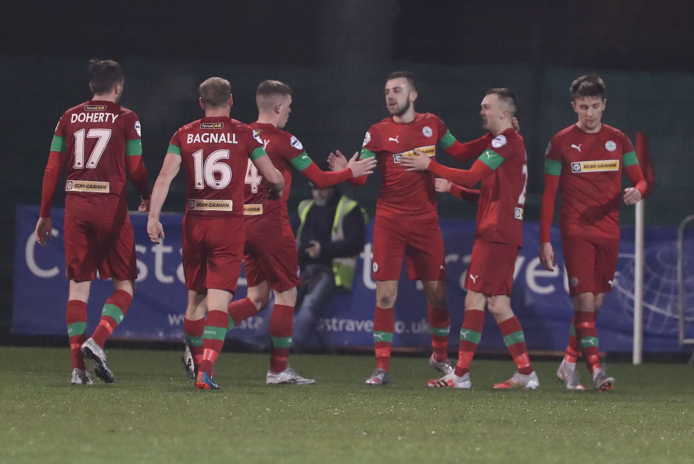 Conor McMenamin celebrates putting Cliftonville ahead for the first time late in the game on Tuesday