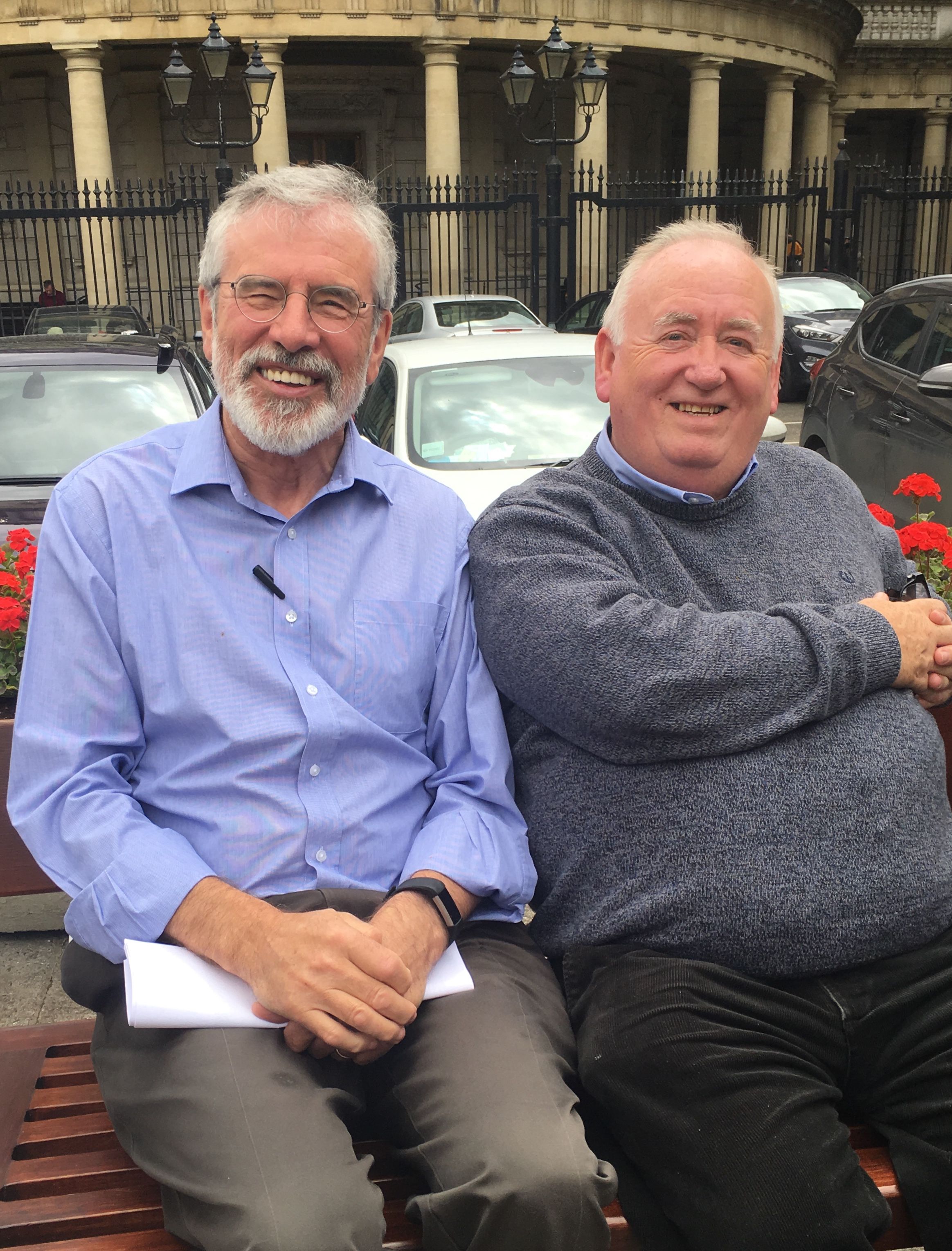 COMRADES: Gerry Adams and Fra McCann at Leinster House