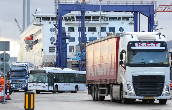 ALL CHANGED: Freight lorries arriving at Dublin Port post-Brexit.
