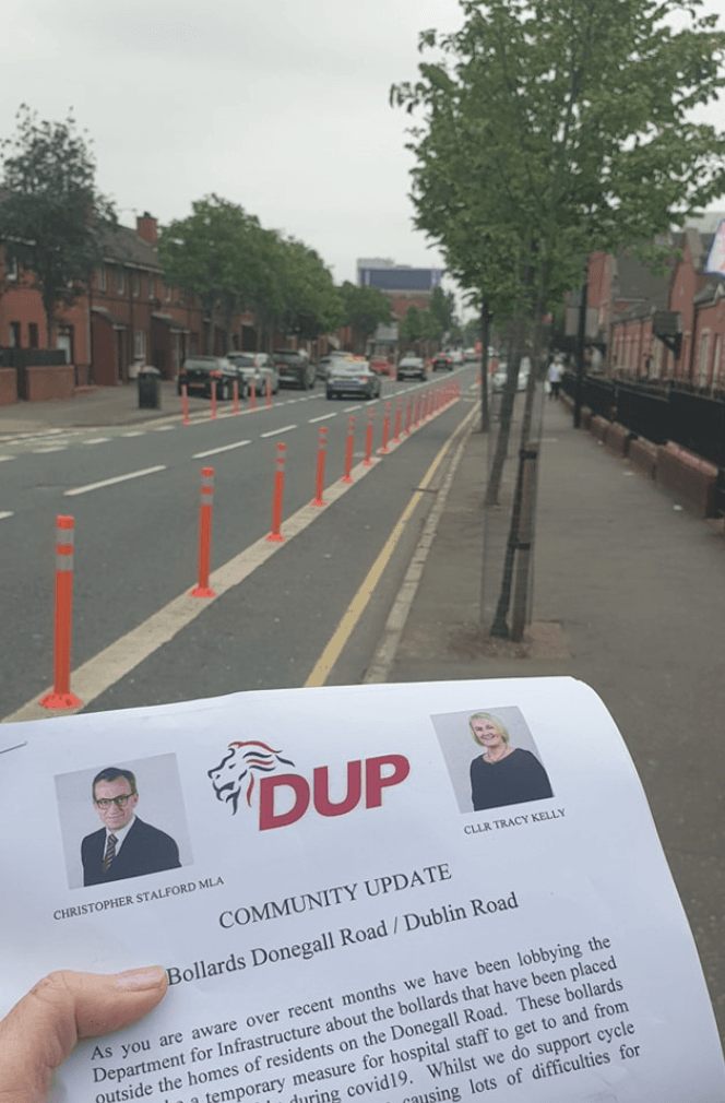 TRIAL: The DUP\'s Christopher Stalford has lobbied for the removal of cycle lane bollards on the Donegall and Dublin roads