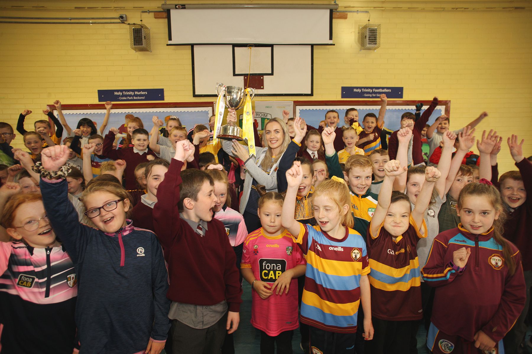 VISIT: Niamh Ann Donnelly visits the Turf Lodge school to speak to pupils and staff
