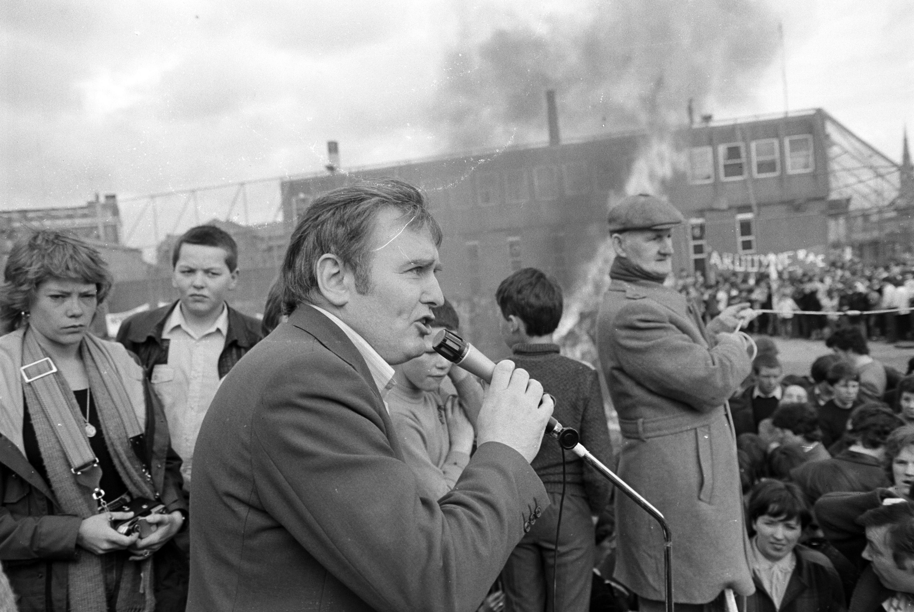 DEMONSTRATION: Jim Daly at a census burning protest in Belfast, 1981