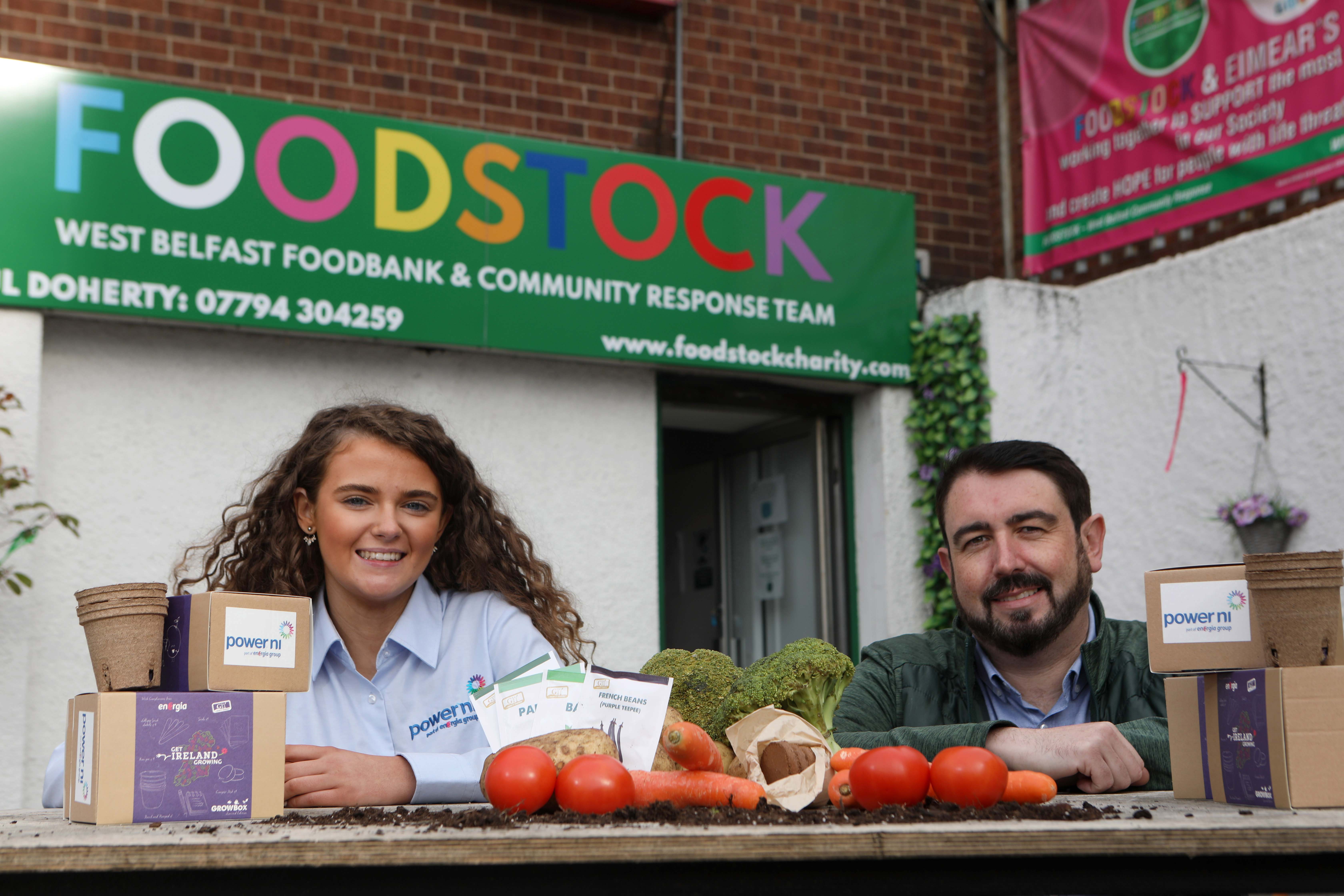 GROW YOUR OWN: Power NI’s Aoife Magennis with Paul Doherty from Foodstock at their Aindersonstown Road base