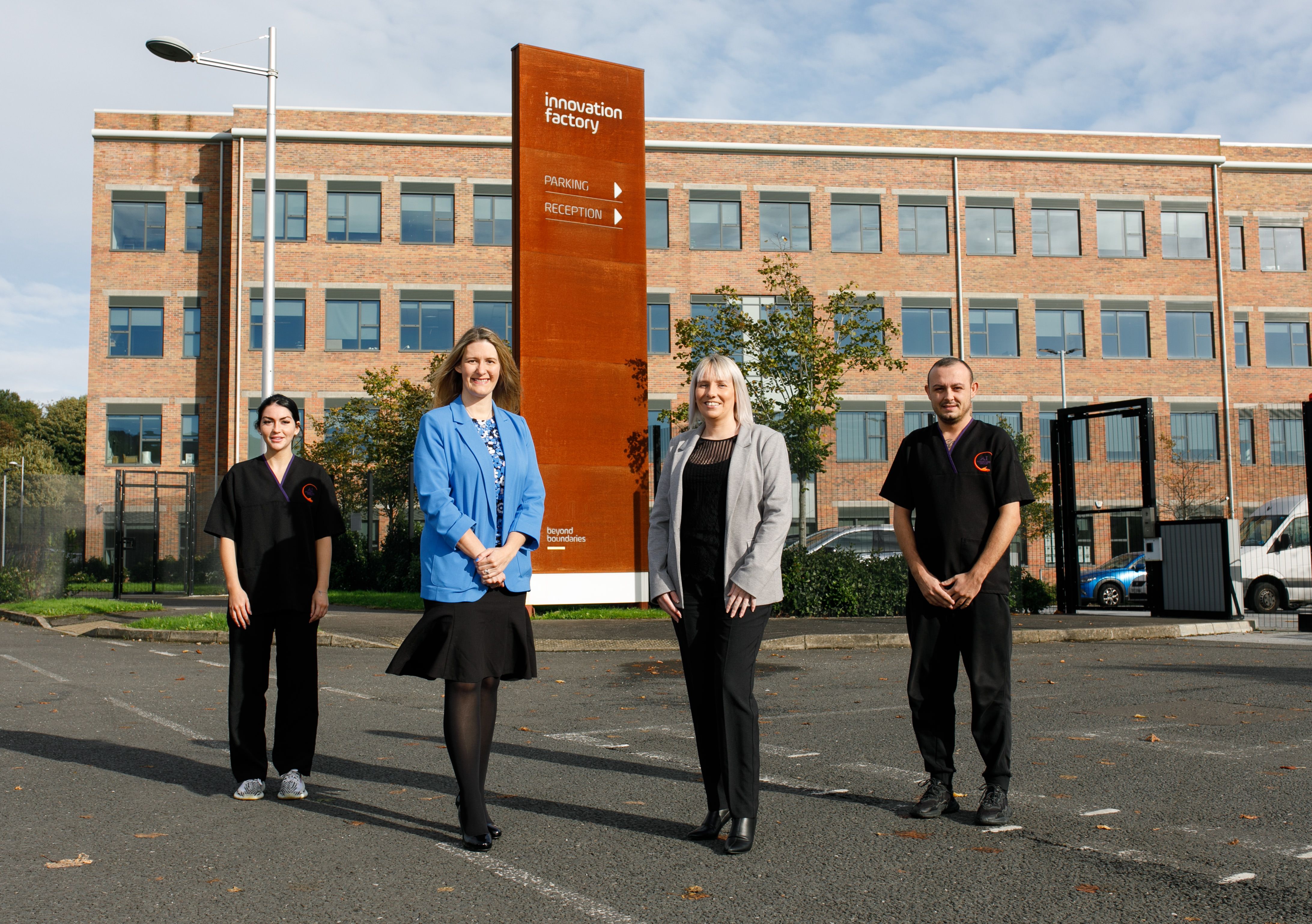 JOBS: Care workers Roma McDermott and Matthew Long with Innovation Factory Centre Director Majella Barkley and AI Homecare Support Manager Gemma McWilliams