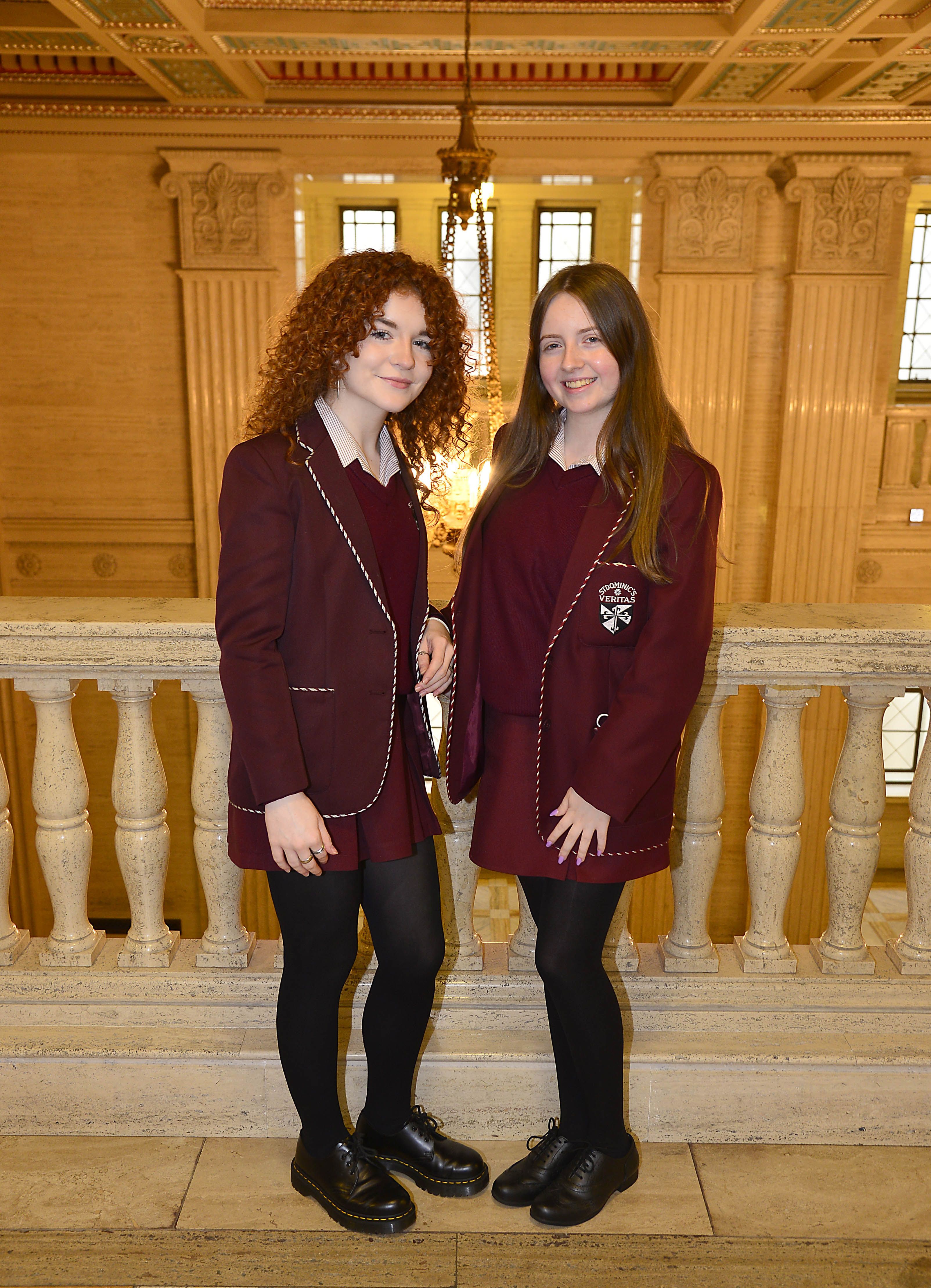 THE BIG DEBATE: St Dominic\'s pupils Aoife Morgan and Jessica Murphy represented the fossil fuel lobby in the debate