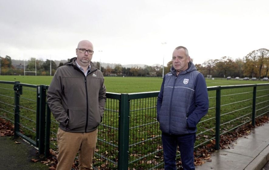 ORMEAU FUEL BANK: Chris O\'Reilly (Chairman of the Ormeau Business Association) and Malcolm MacFarlane (Chairman of Bredagh GAC).