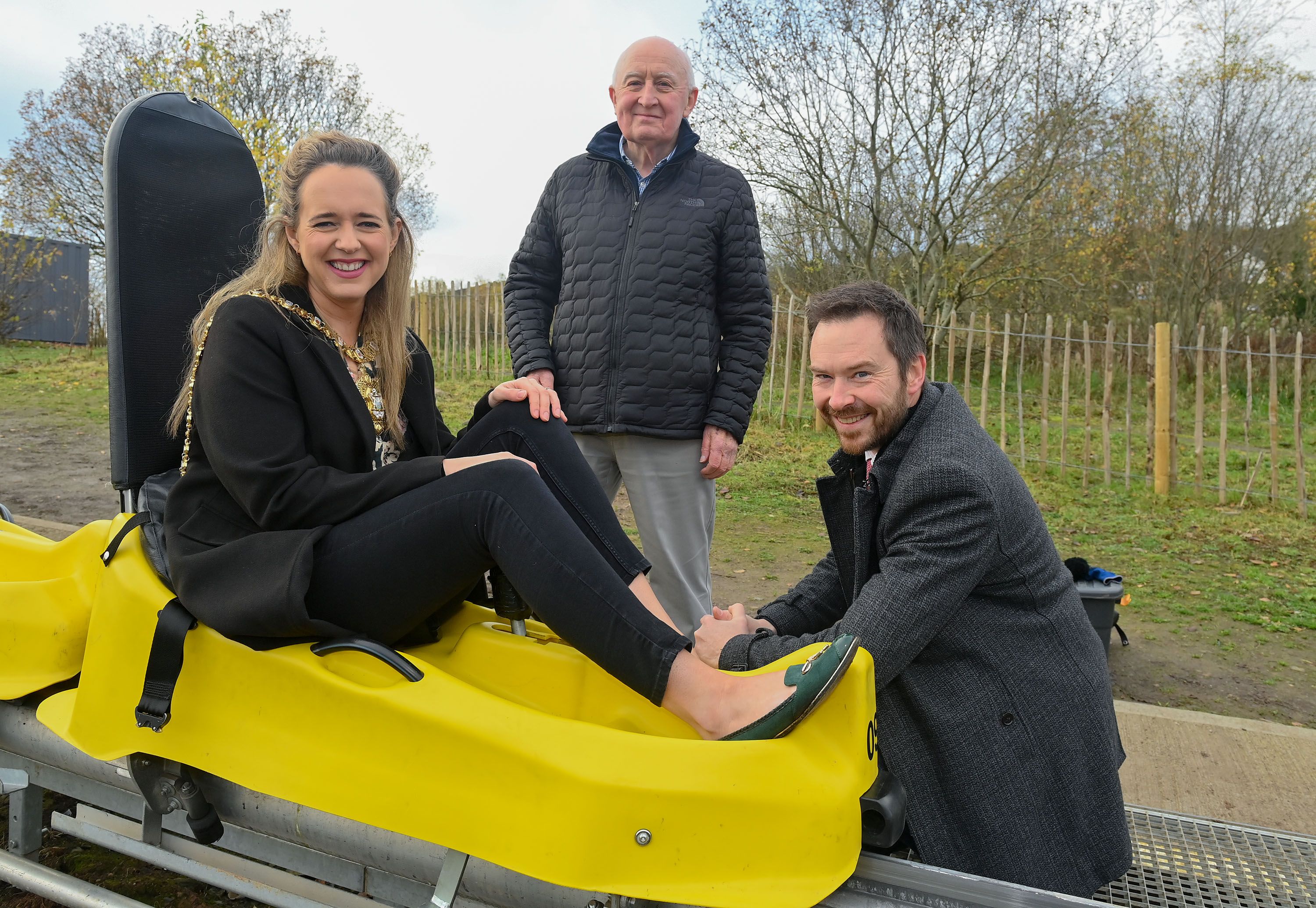 SEAL OF APPROVAL: Belfast Lord Mayor, Councillor Kate Nicholl was joined by David Raymond and Colin O’Neill from Colin Glen Trust at an event to showcase the city’s newest visitor attractions at Colin Glen Forest Park