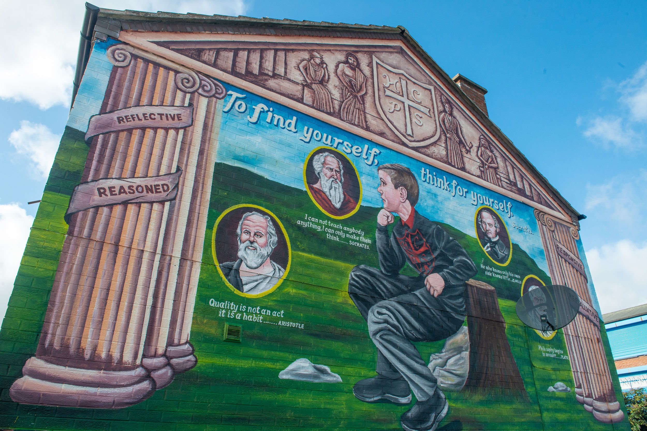 YOUNG PLATOS: A mural in Ardoyne celebrating the great philosophers and their impact on the boys of Holy Cross p.s.