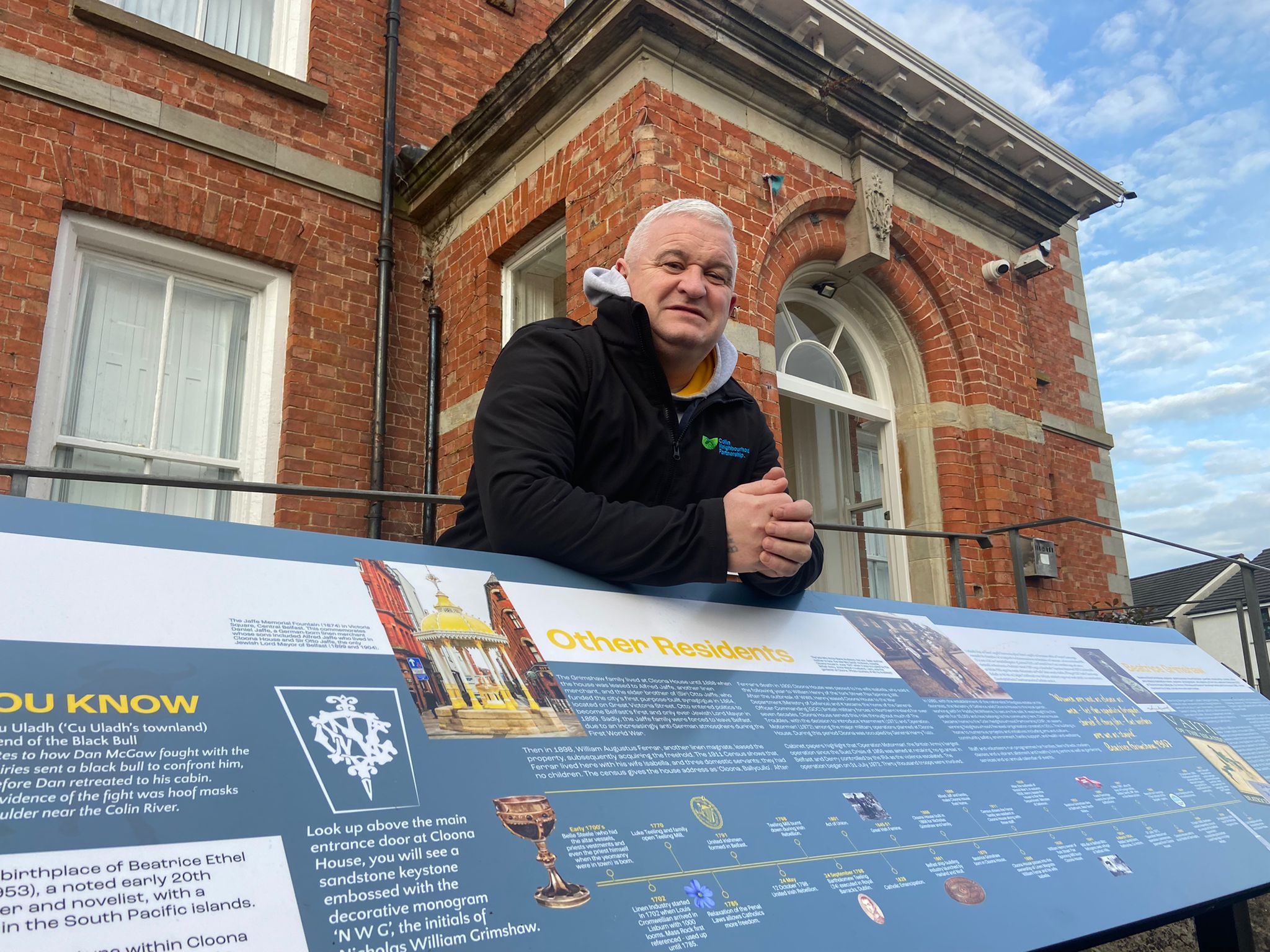 HISTORY OF COLIN: Brendan McAteer at one of the signs