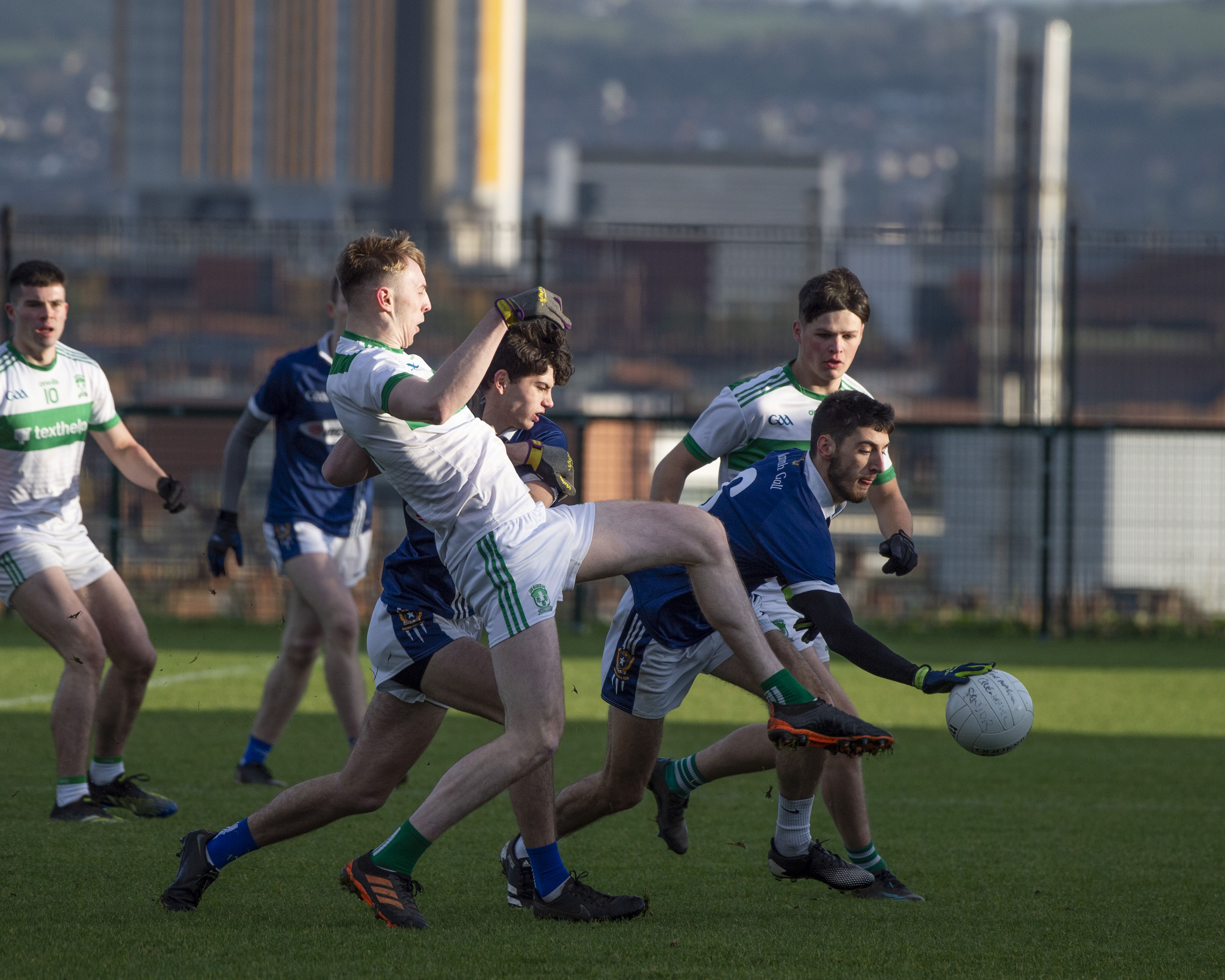 Players contest possession during Saturday\'s final at Davitt Park
