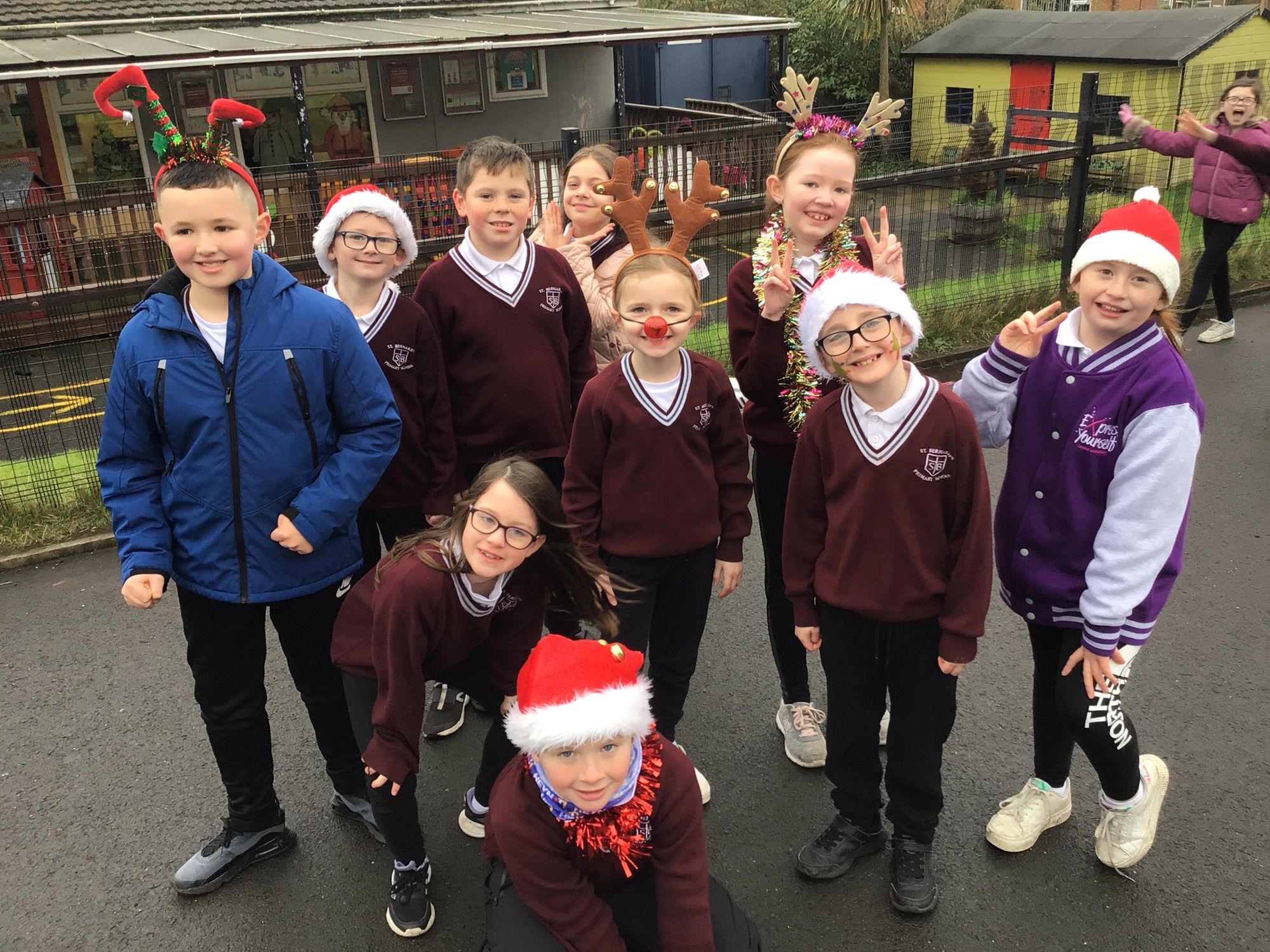 DAILY MILE SANTA RUN: Pupils of St Bernard\'s Primary School in Glengormley