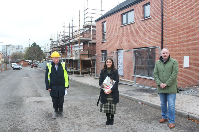 NEW HOMES: DUP MLA William Humphrey with BlueHouse Development\'s James Neeson and Kelly Henning of Pinpoint Property Ltd at the construction site on Glencollyer Street