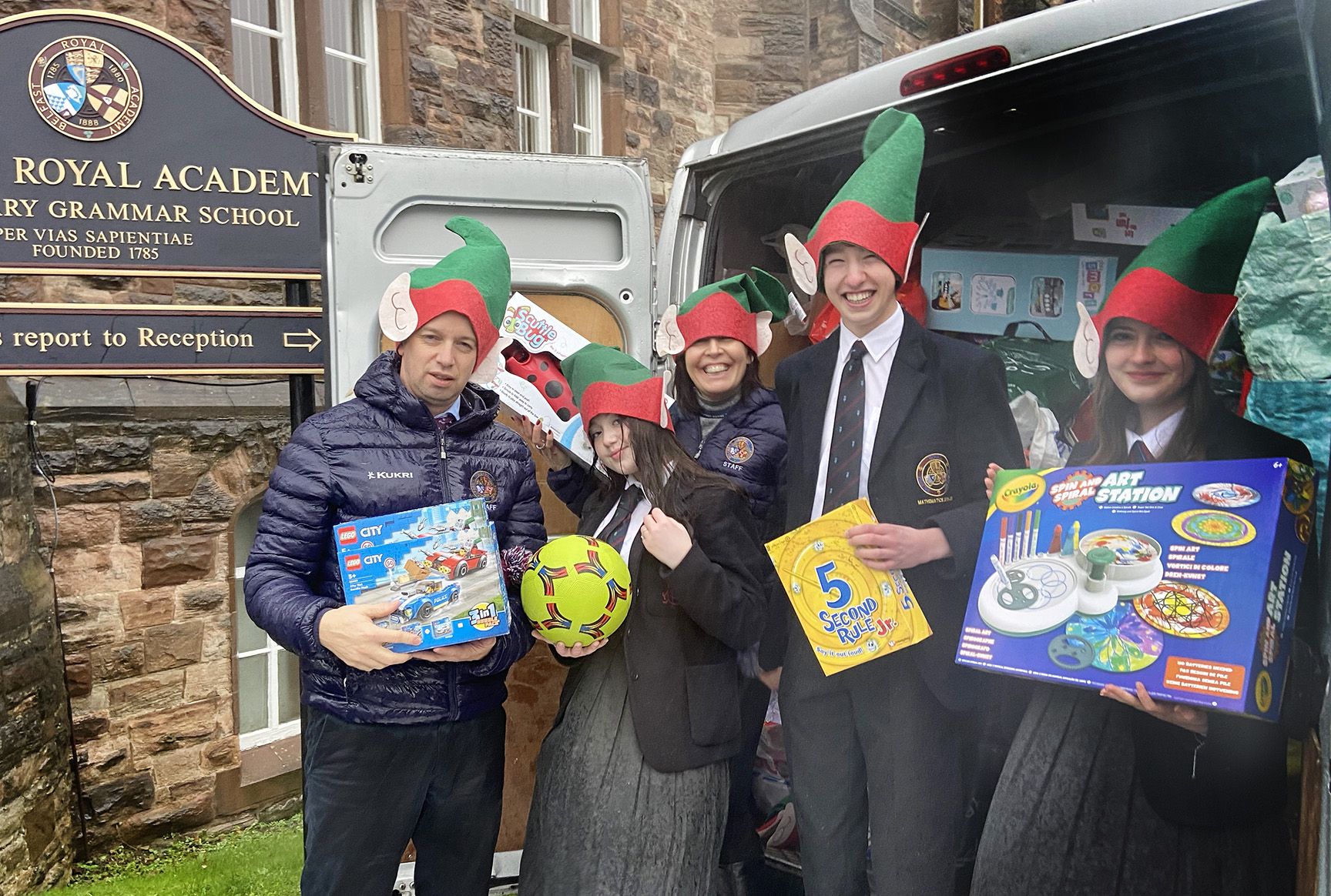 TOY COLLECTION: Pupils from Belfast Royal Academy on the Cliftonville Road