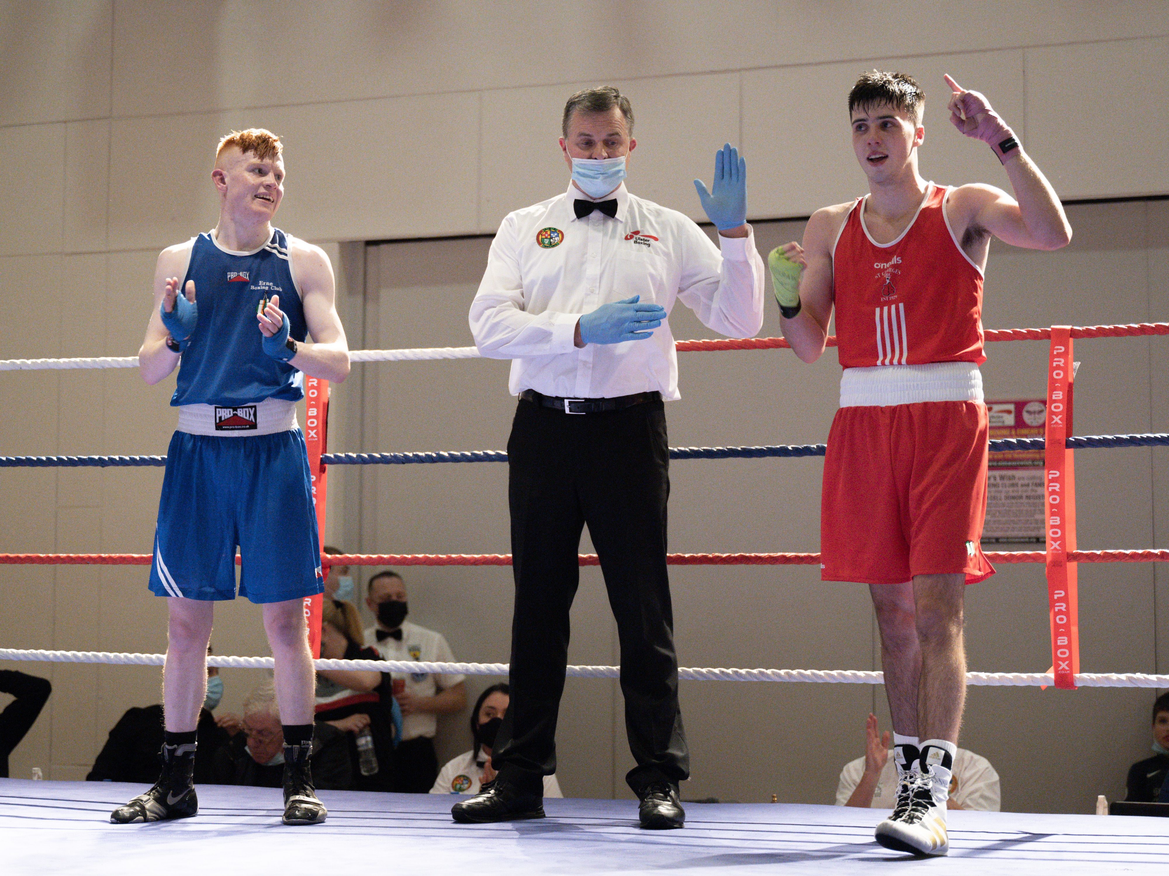 Jack McGivern has his hand raised after his win over Anthony Malanaphy