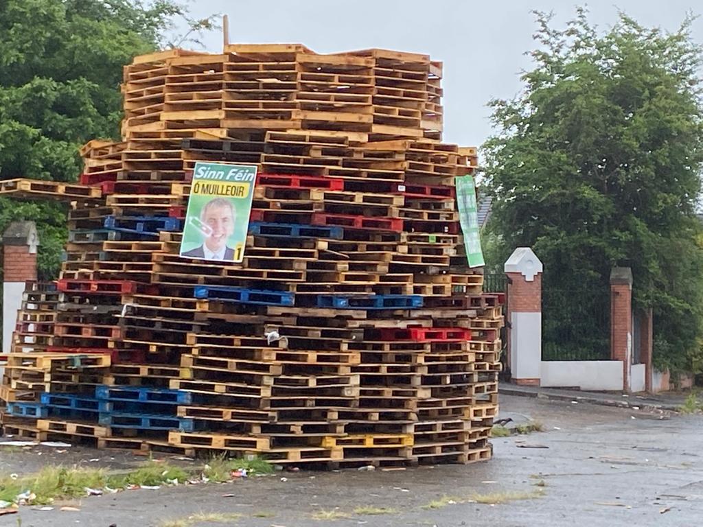 CONTROVERSIAL: The loyalist bonfire in Adam Street at the Tigers Bay/New Lodge interface in July