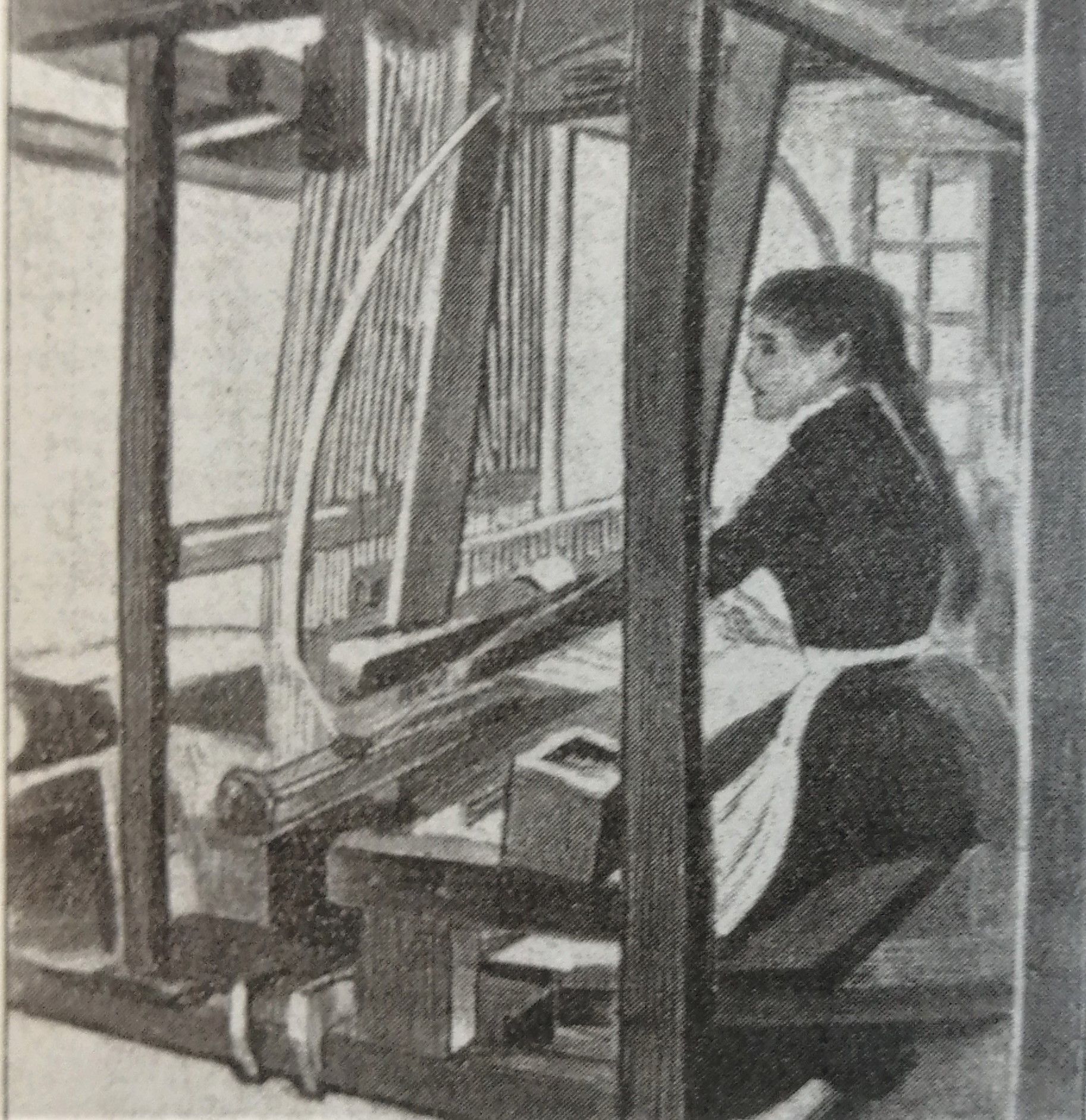  \'Girl Weaving Cambric in Country Home\' Sketch by Paul Renouard.  
