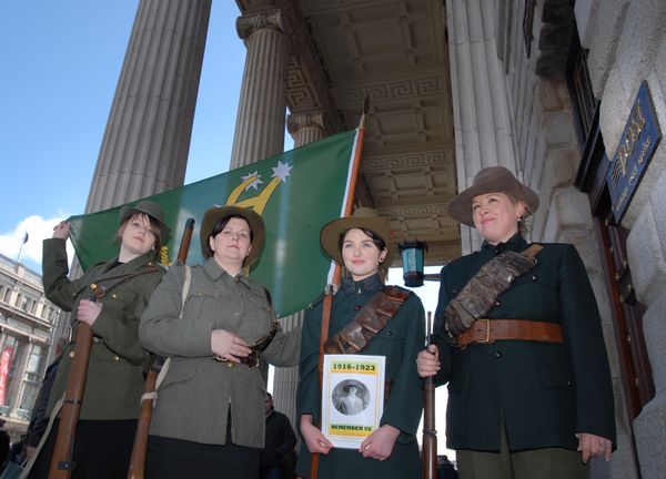 AIRBRUSHED OUT: In 2008, women gathered at the GP in Dublin in the uniform of Cumann na mBan to demand a proper memorial to the \'Forgotten Women of 1916, The Tan War and the Civil War\'. 