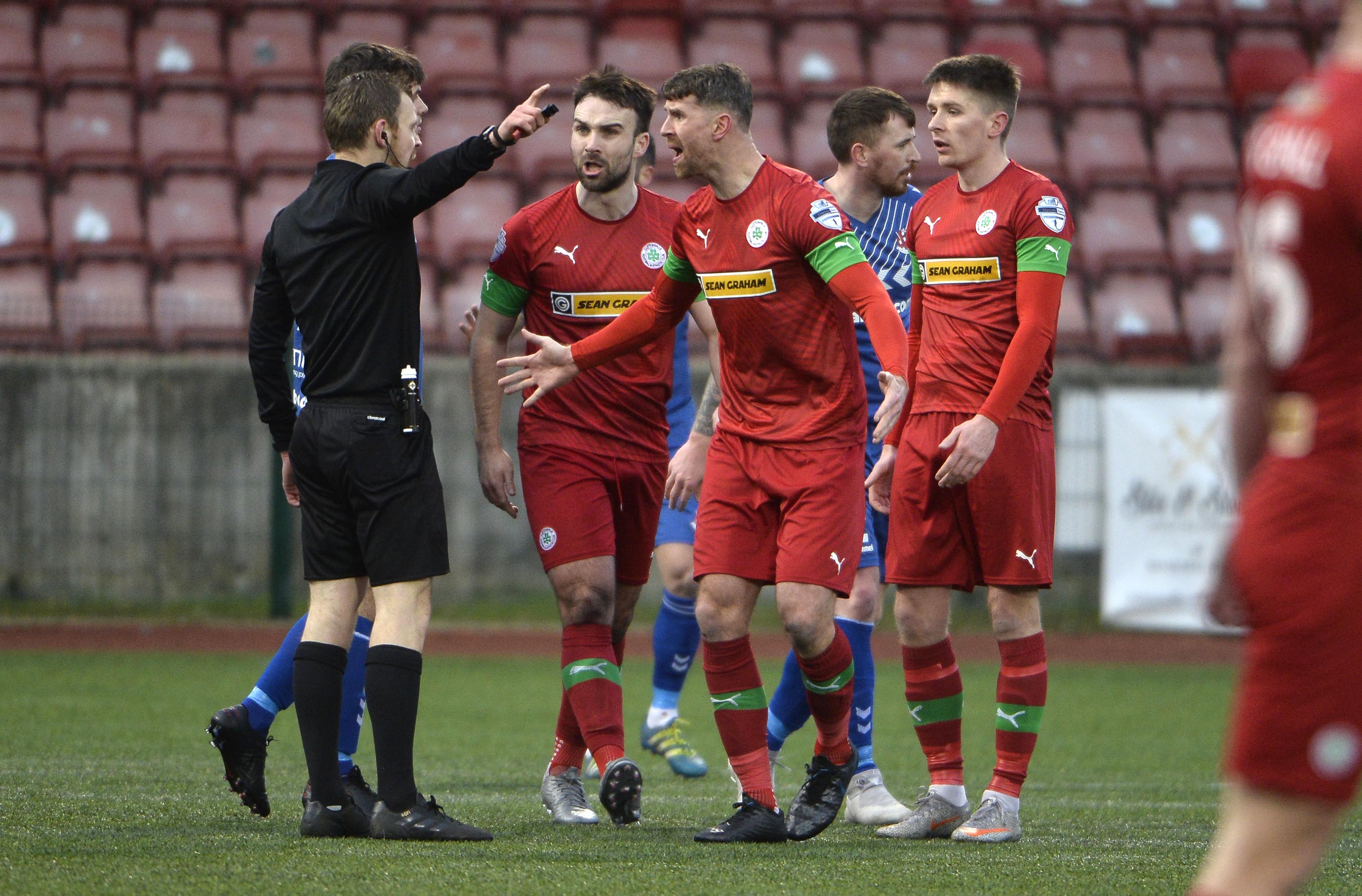 Cliftonville will be without Garry Breen on Tuesday after the centre-half picked up a second yellow against Glentoran on Saturday 