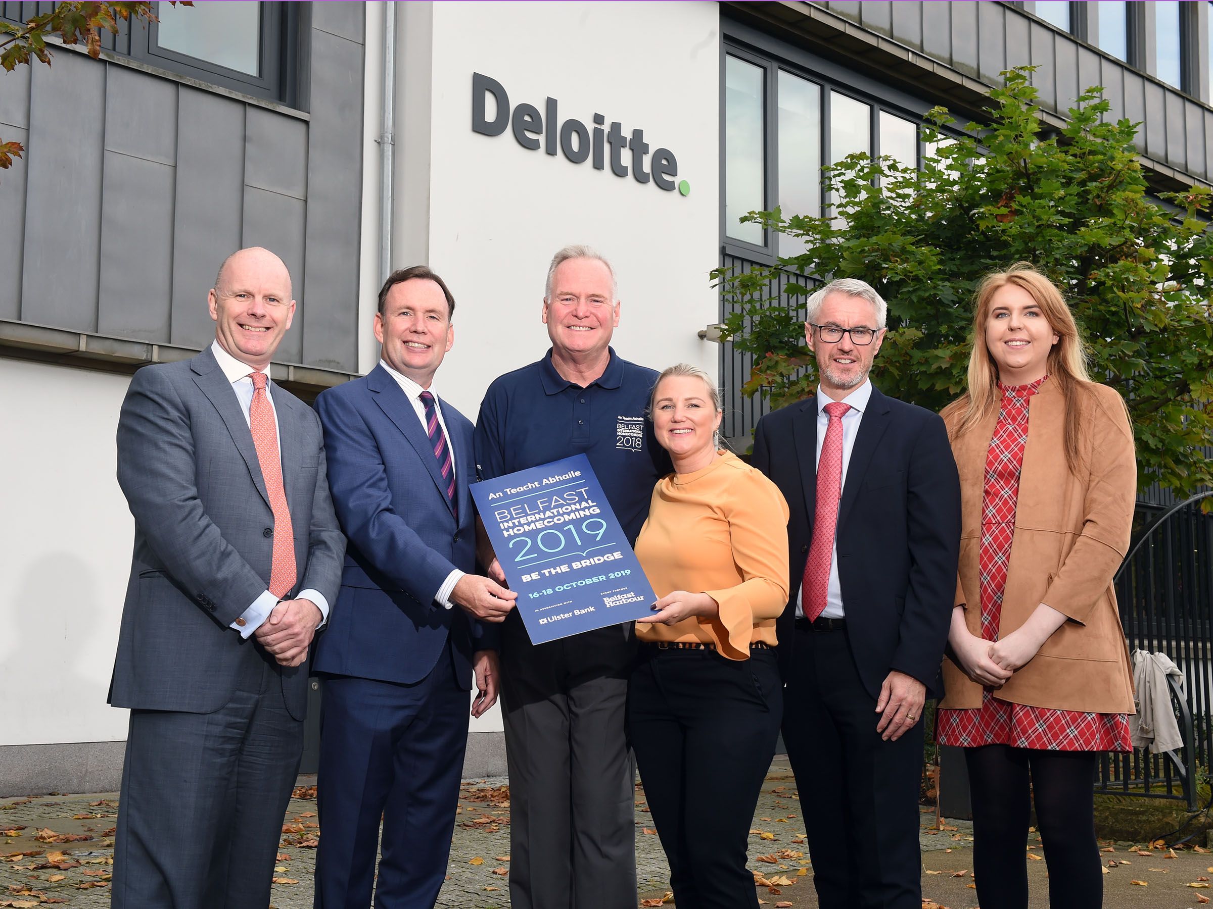 ENVOY SUPPORT: New York Assemblyman Mike Cusick (second left) joined fellow-American Irish Legislators Society member Assemblyman Mike Fitzpatrick (centre) on a visit to the Deloitte offices in 2019 to launch the 2019 Belfast International Homecoming.