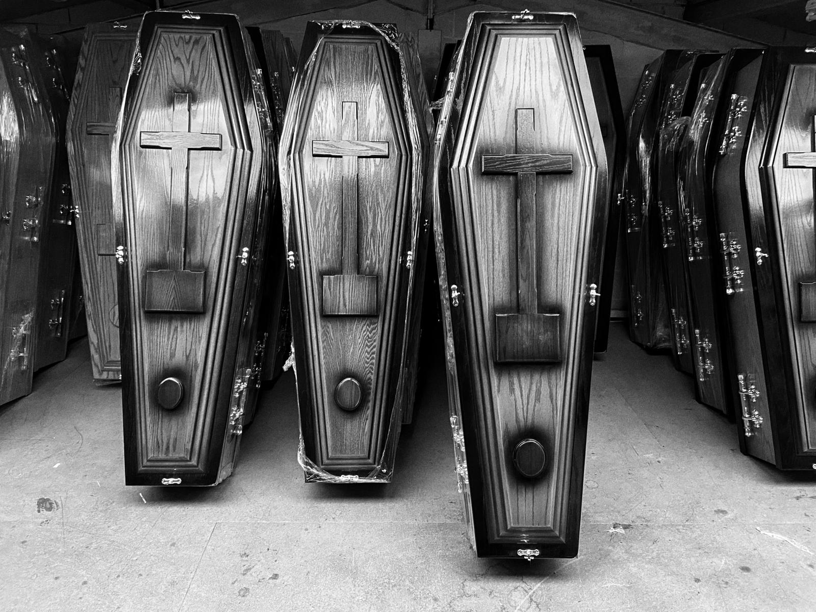 TIME FOR CAUTION: Coffins stored at a Belfast funeral parlour
